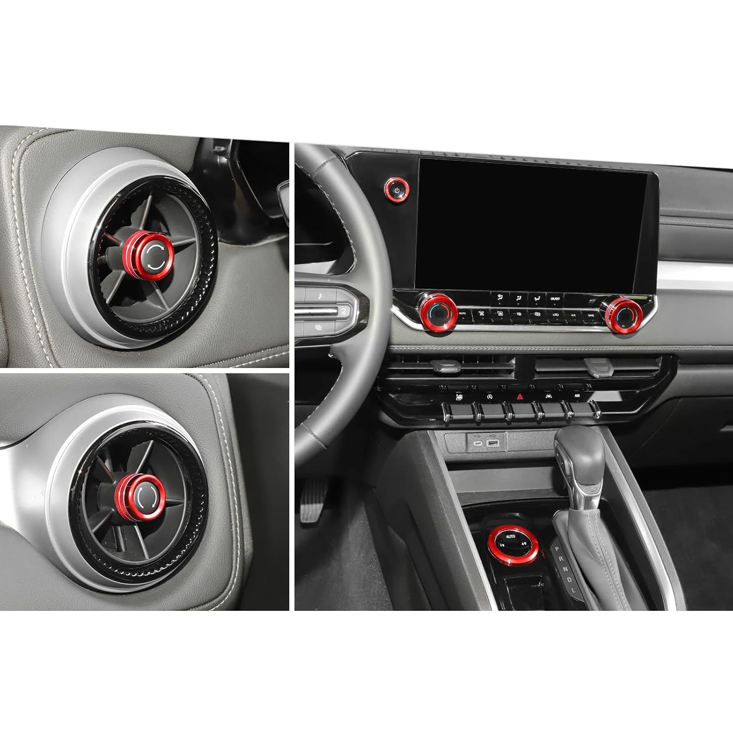 Jimen for Colorado Knob Covers, 6PCS Center Console Volume AC Air Conditioner Climate Control Button 4WD Switch Ring Trim Fit for Chevrolet Colorado 2024-2025 (Red)
