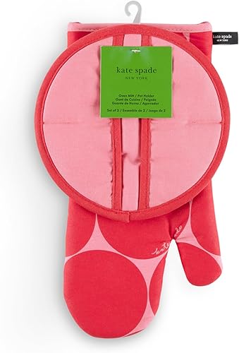 Miniatura 9 de Kate Spade New York Joy Dot - Manoplas de horno y agarrador de ollas juego de 2 unidades, 7 x 13 pulgadas, 8 pulgadas, redondo, rojorosa