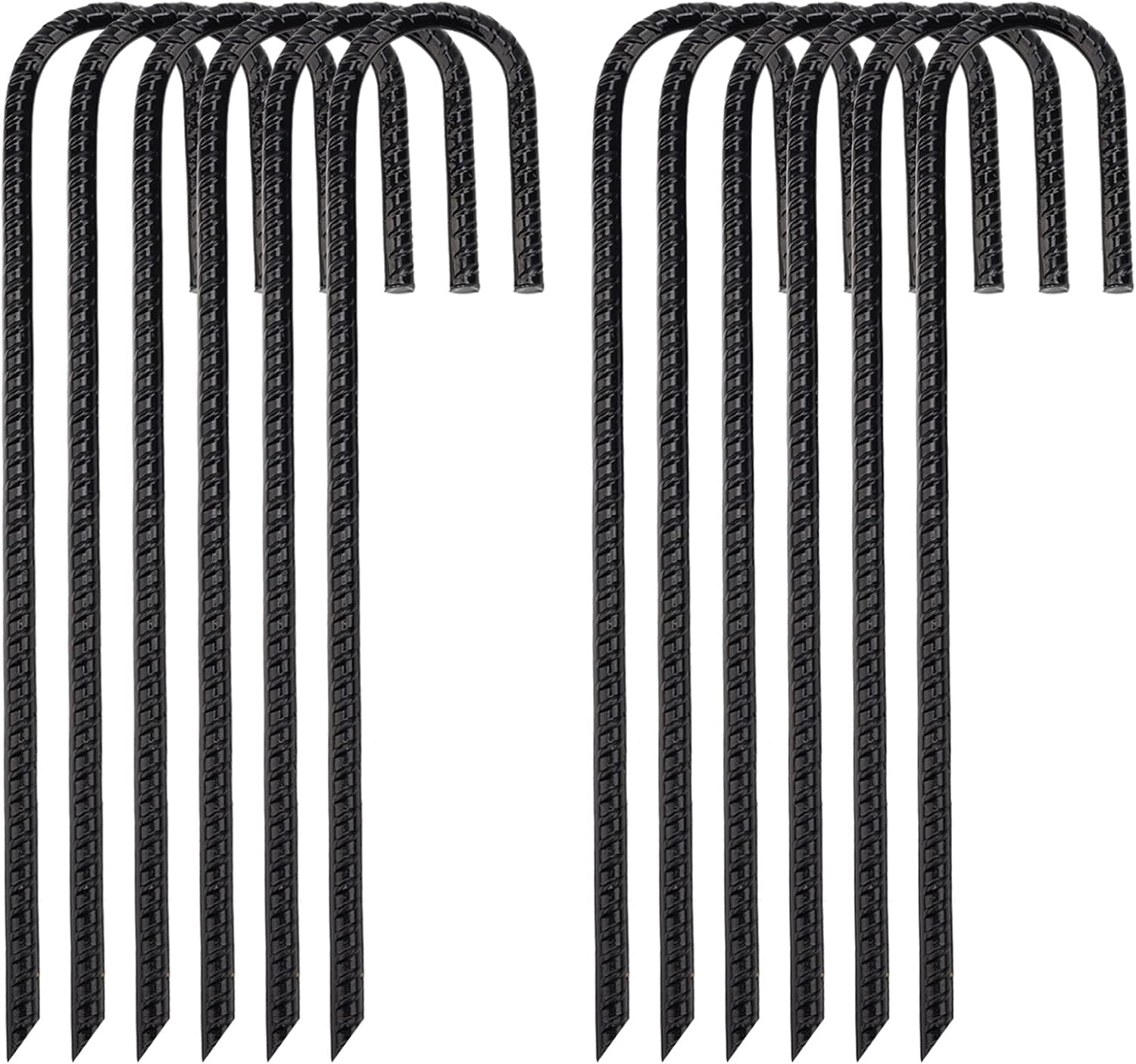 Tingyuan Galvanized Rebar Stakes 12 inch Heavy Duty J Hooks Ground Anchor for Fence Swing Tent (12 Pack, Nlack)