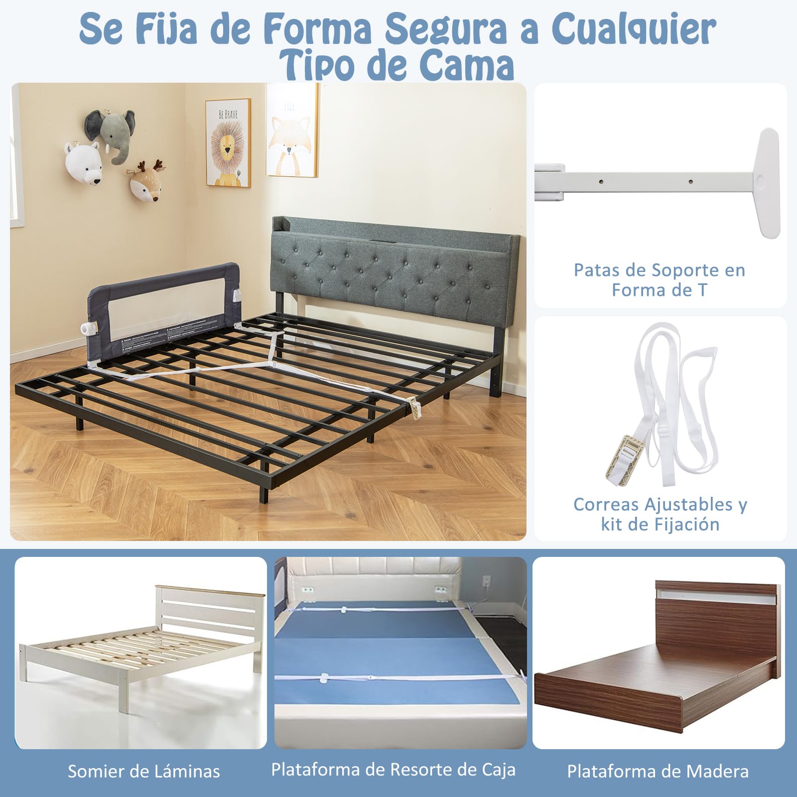GOPLUS Barrera Seguridad Niños Cama, Barandilla Cama Plegable para Bebés para Cama Infantil, Camas Gemelas, Barrera Cama para Niños con Espuma Suave y Mecanismo Abatible (Gris,120 x 39 x 42,5 CM)