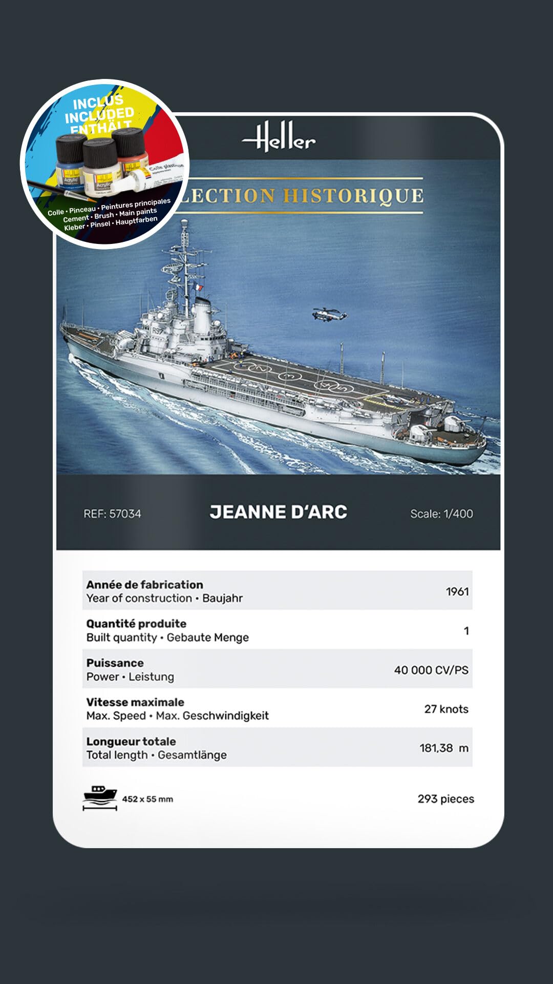 Heller Joustra Maquette Bateau Porte-Hélicoptères Jeanne d'Arc Starter Kit