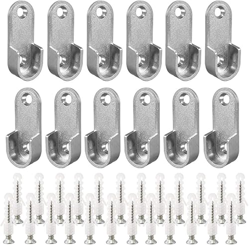 Soportes ovalados para barra de armario con tornillos de montaje para varillas de 0.591 x 1.181 in, paquete de 12