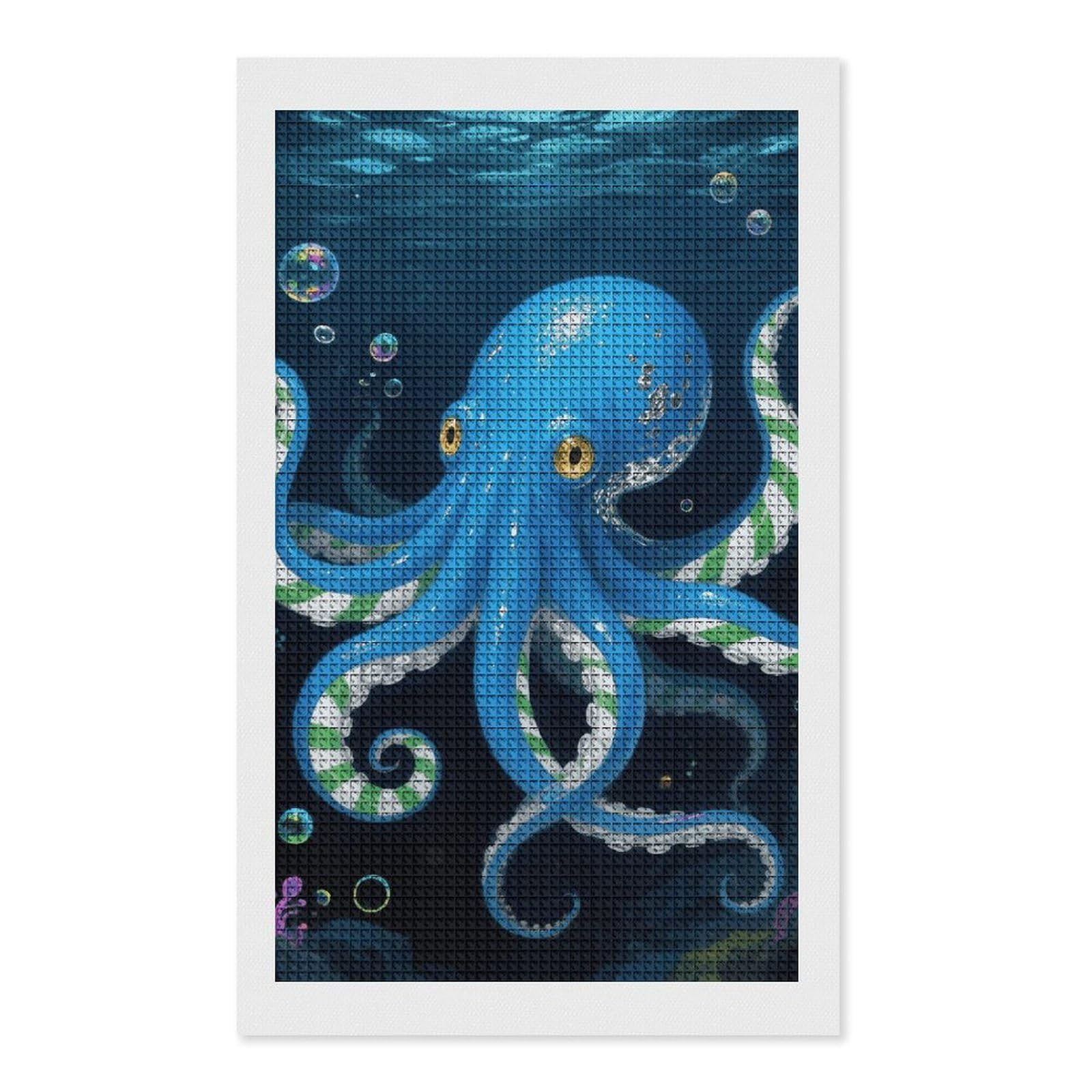 FodPand Blue Octopus 5D Diamond Painting Kits for Adults Beginners Full Drill Square Diamond Dots Pictures Gem Art Supplies for Home Wall Room Decoration DIY Craft Set Gift 12x20