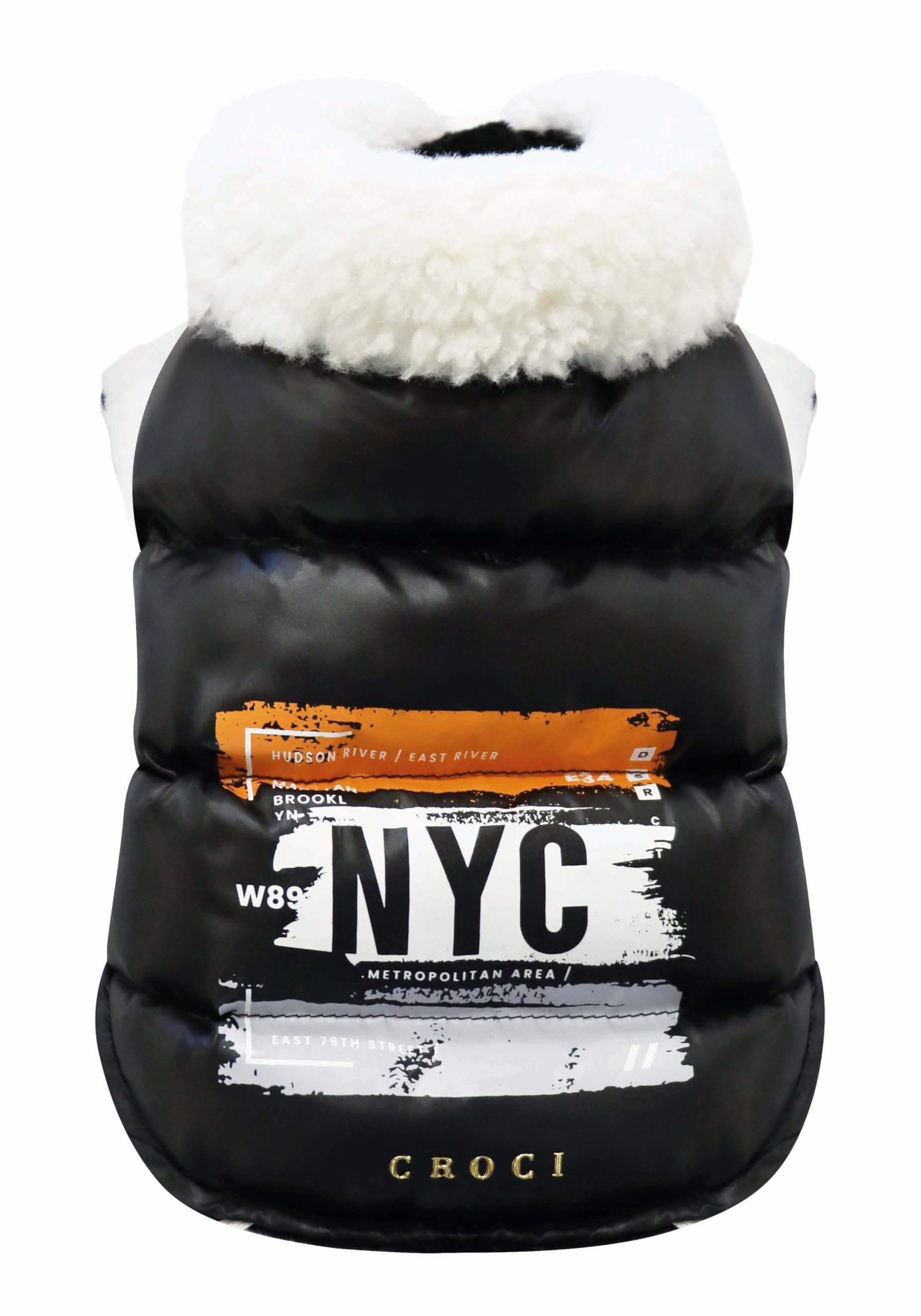 Croci Waterproof Jacket For Dogs New York City, Back Size 40 Cm, Padded And Adjustable, With Elastic And Hole For Leash And Harness, Black Color