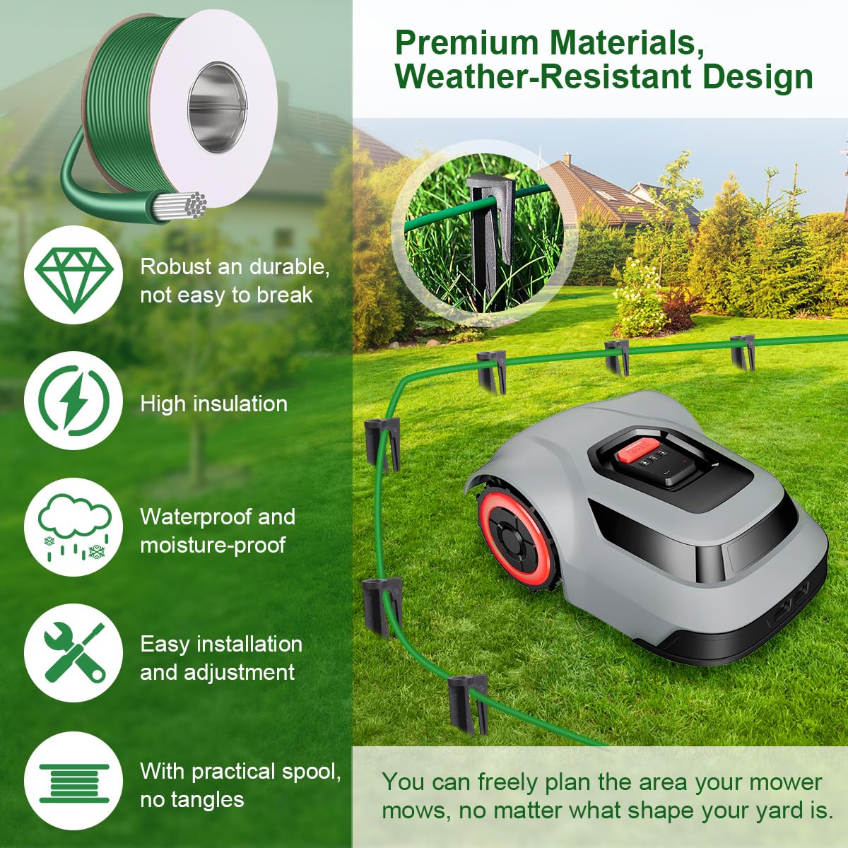150M Cable Robot Tondeuse +120 Piquets +20 Connecteurs de Câble +20 Connecteur de Dérivation en T, Fil Robot Tondeuse Peripherique Accessoires Gazon, Compatible avec Gardena Bosch Husqvarna Worx etc
