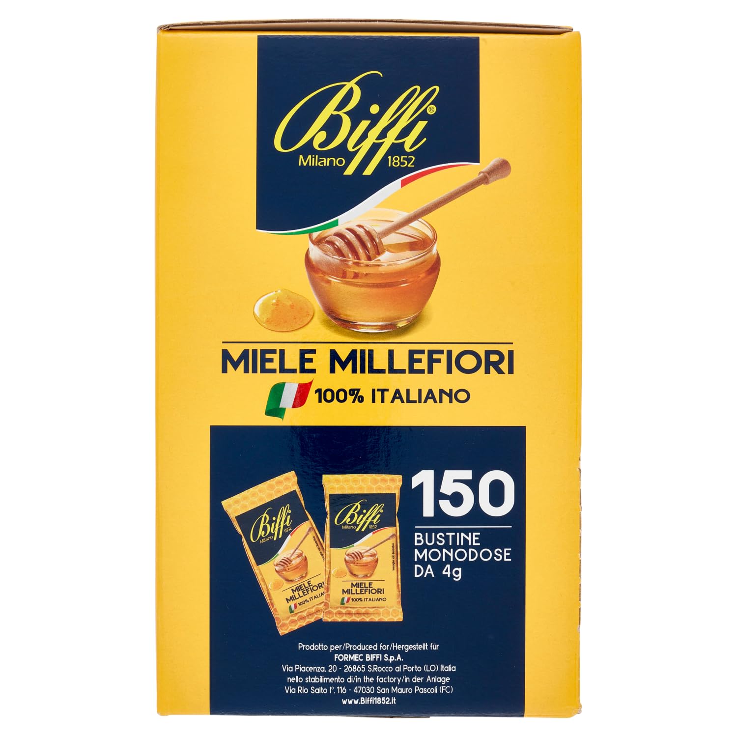 Biffi Miele Millefiori unidose 100% italiano, 105 sobres monoporción de 4 g