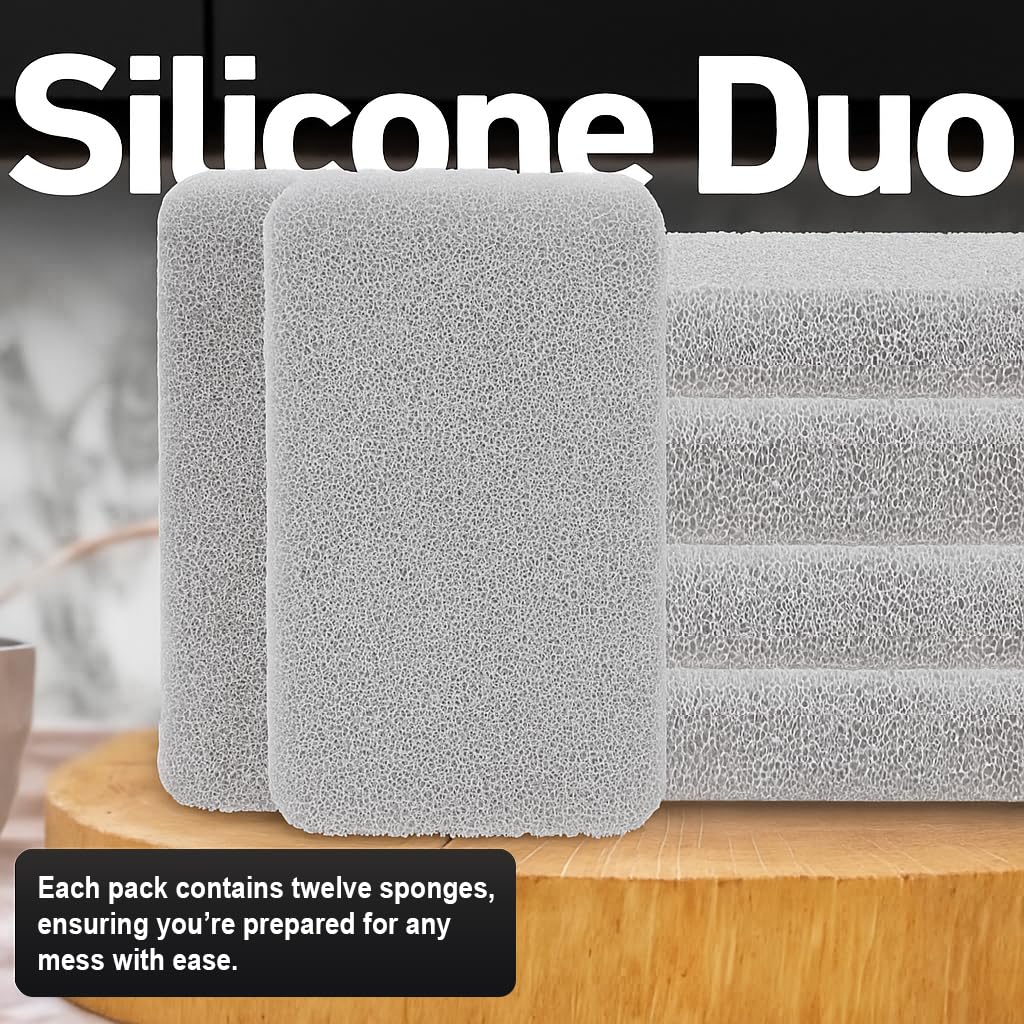 Casanero Paquete de 12 esponjas de silicona para fregar, resistentes, antiarañazos, reutilizables, sin olor, limpieza multiusos para platos, antiadherentes, encimeras