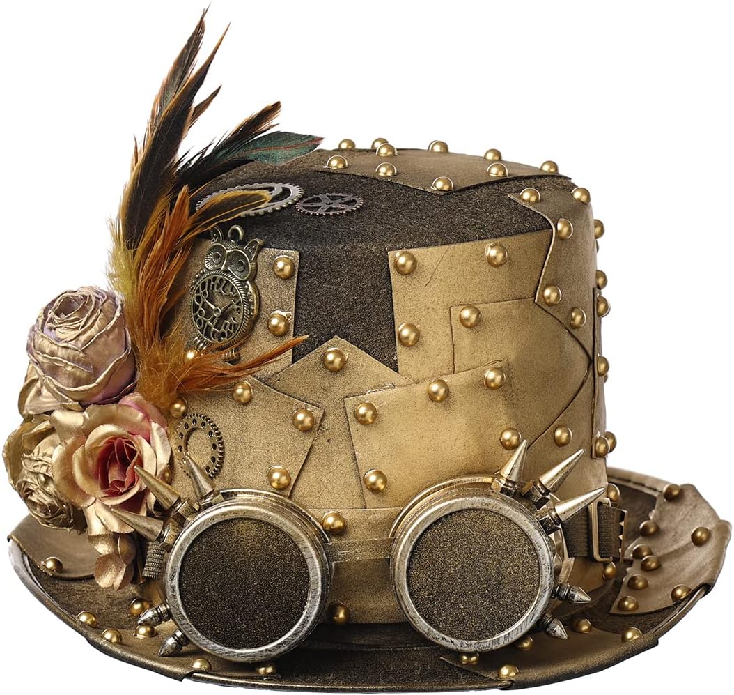 COSDREAMER Unisex Steampunk Top Hats Gothic Punk Magician Hat Feather Hat - Image 2