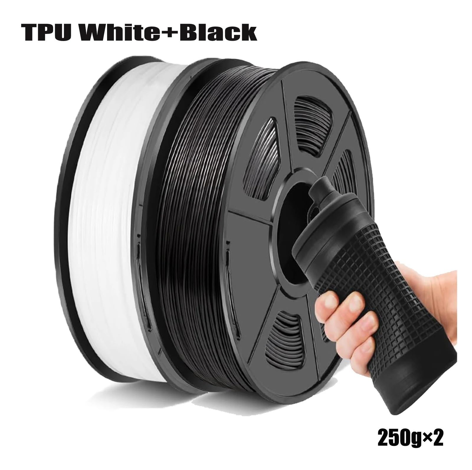 TPU-Filament 1,75 mm 250 g/500 g/1000 g, 95A flexibel, weich, 3D-Druckgenauigkeit +/-0,03, (Schwarz/Weiß)(Black White)