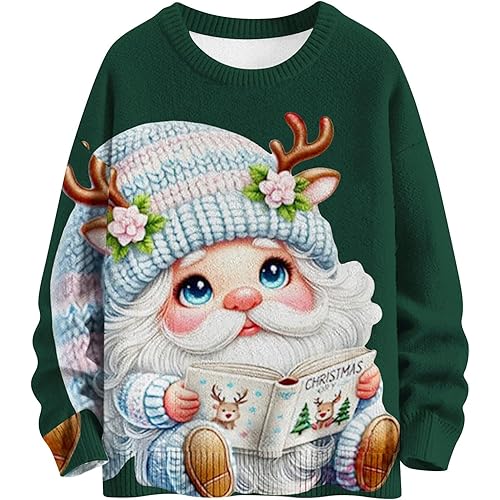 Womens Christmas Sweatshirt Long Sleeve Casual Cute Graphic Santa Printed Crewneck Fall Pullover Tops