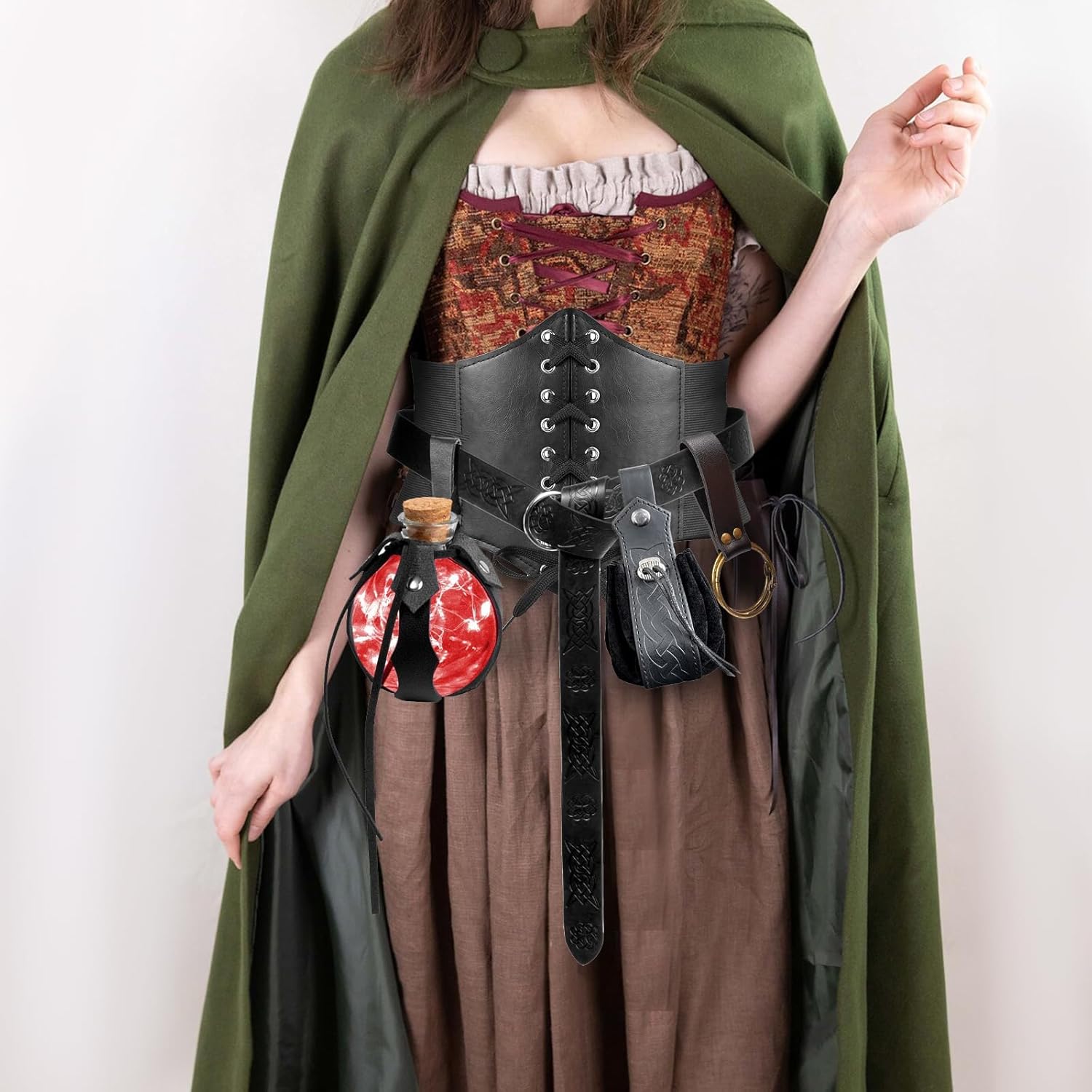 KOTORA 5PCS Renaissance Costume Sets Corset Waistband Belt Pouch Coin Purse Potion Bottle Skirt Hike Medieval Cosplay - Image 2