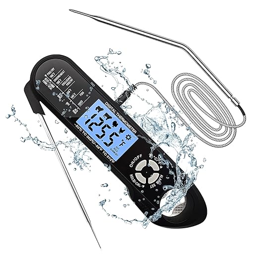 Digital Meat Thermometer,2 in 1 Dual Probe Food Thermometer with Backlight & Calibration, Instant Read Meat Thermometer with Alarm for Kitchen, Cooking, BBQ, Milk, Coffee, and Oil Deep Frying (Black)