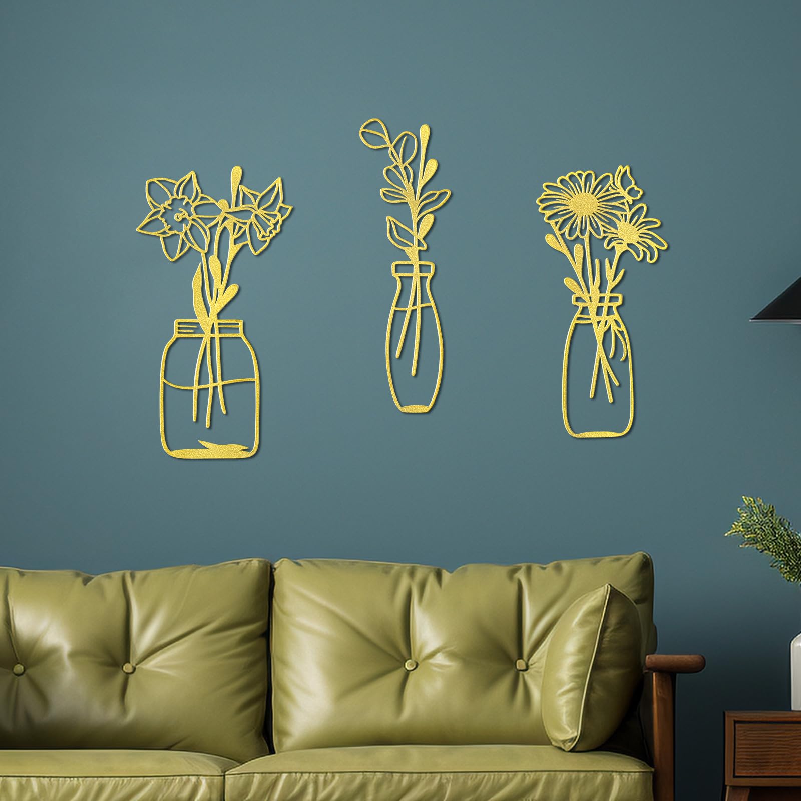 Amazon.co.jp: Zzbakress 3ピース 金属製花と花瓶 壁装飾 ミニマリスト