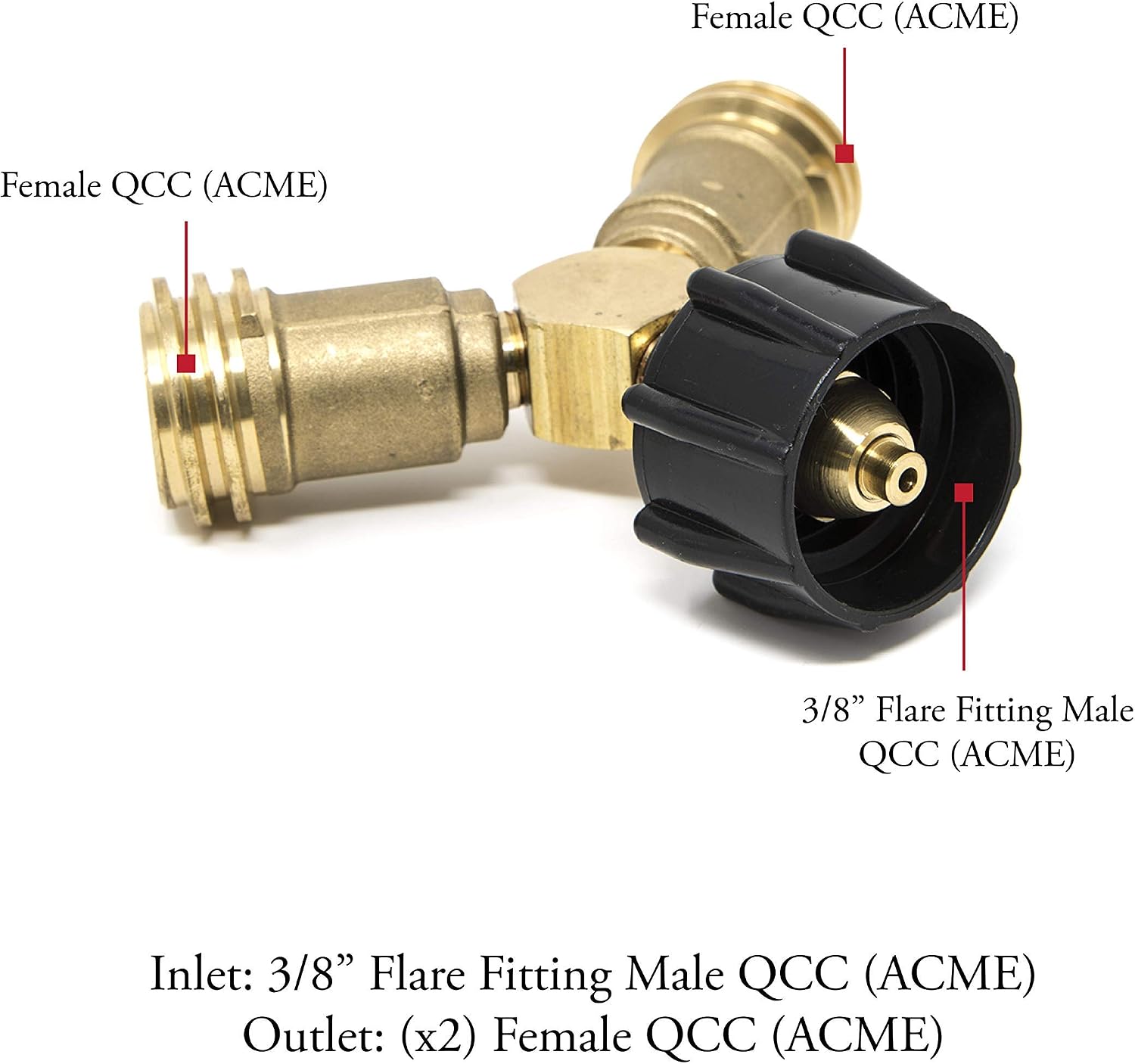 Gas ONE Propane Y-Splitter Tee Solid Brass with 1-Male QCC and 2-Female QCC for BBQ Grill, Heater, Propane appliances