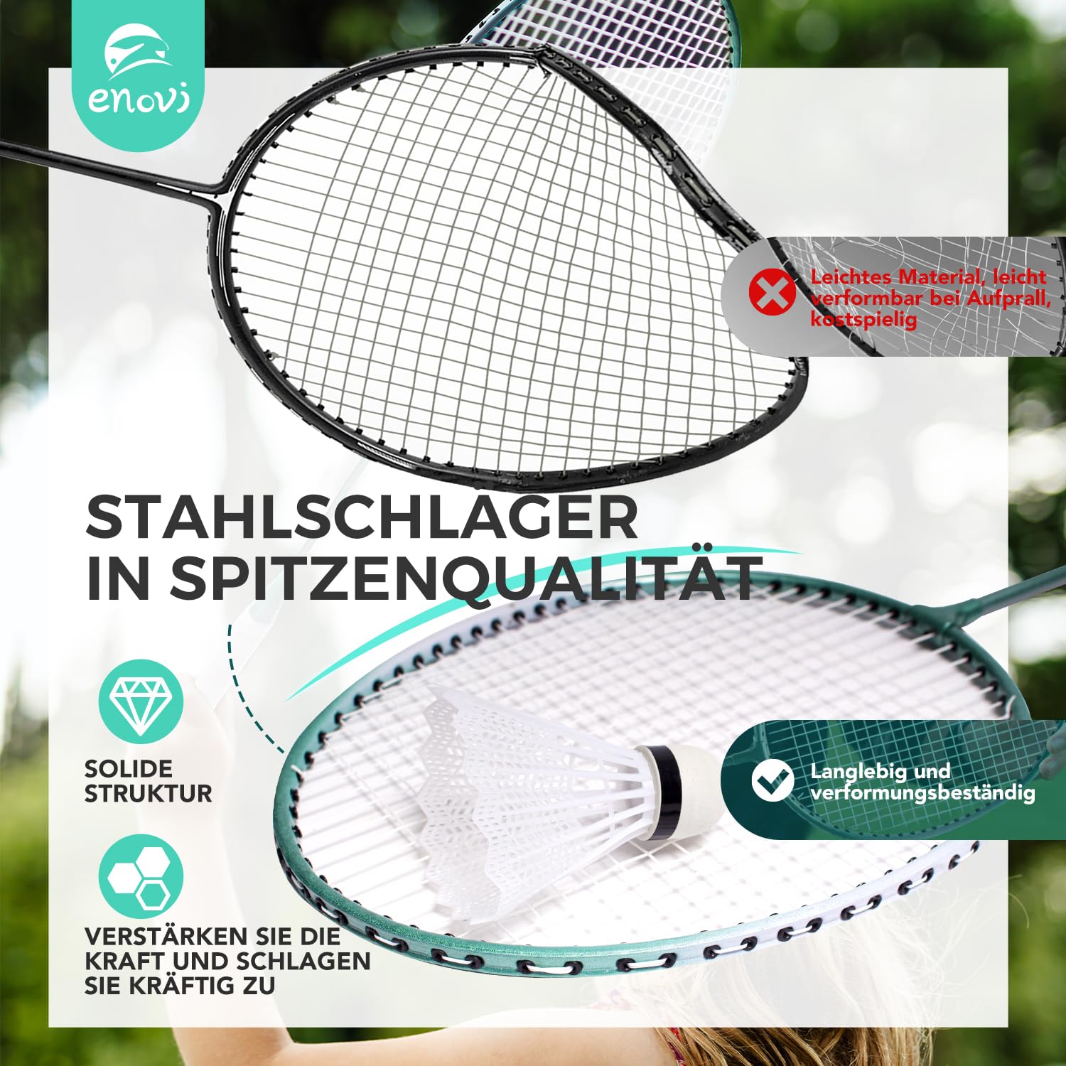 EasyGo Federball Set, Badminton Set mit 4 Schläger, Badminton Netz, 4 Federball, Tragbare Aufbewahrungsbox