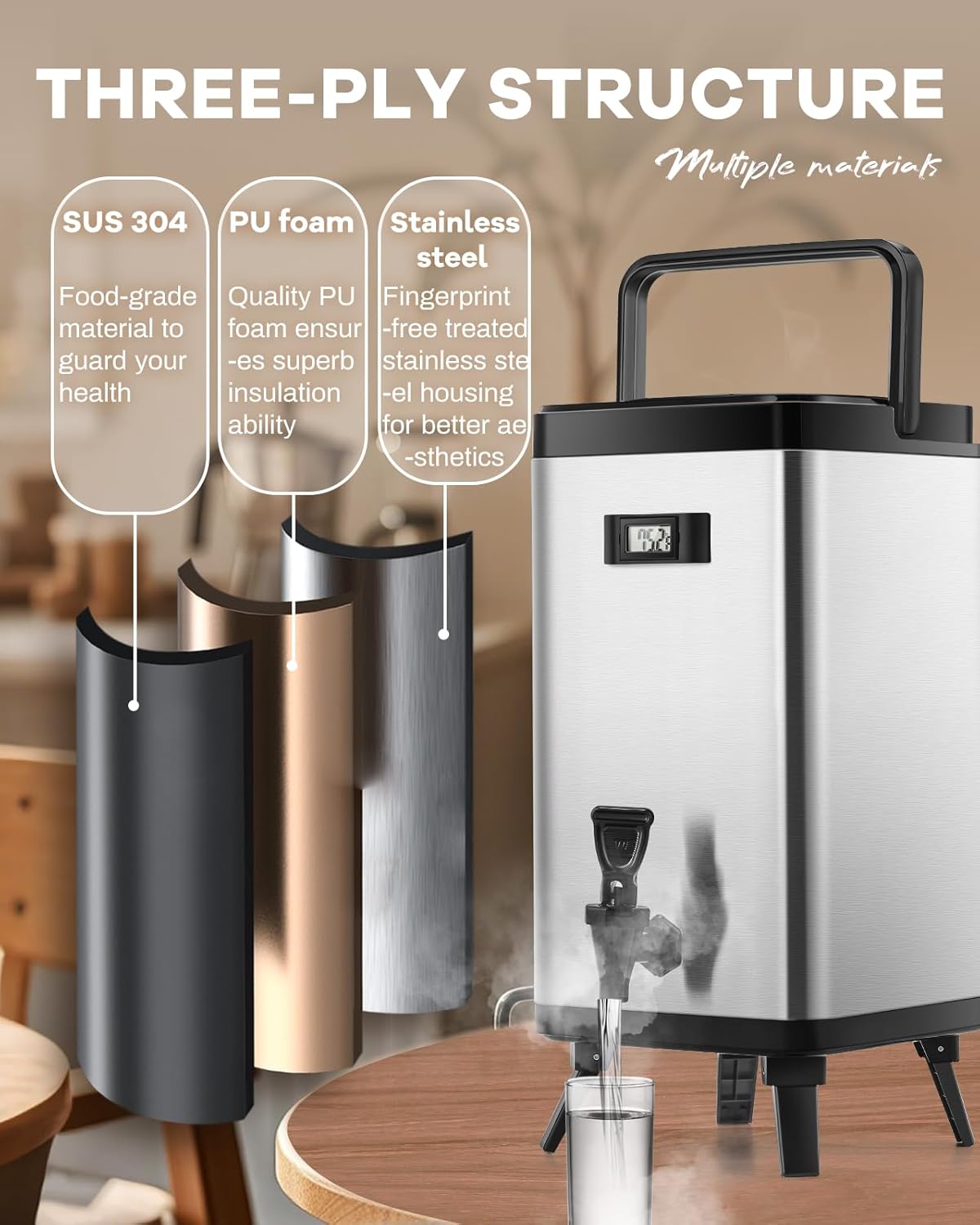 Insulated Beverage Dispenser Keep Hot & Cold Urn 12 L/3.2 Gallon Drink Dispenser with Spigot for Tea Coffee Juice Iced Drink - Image 2