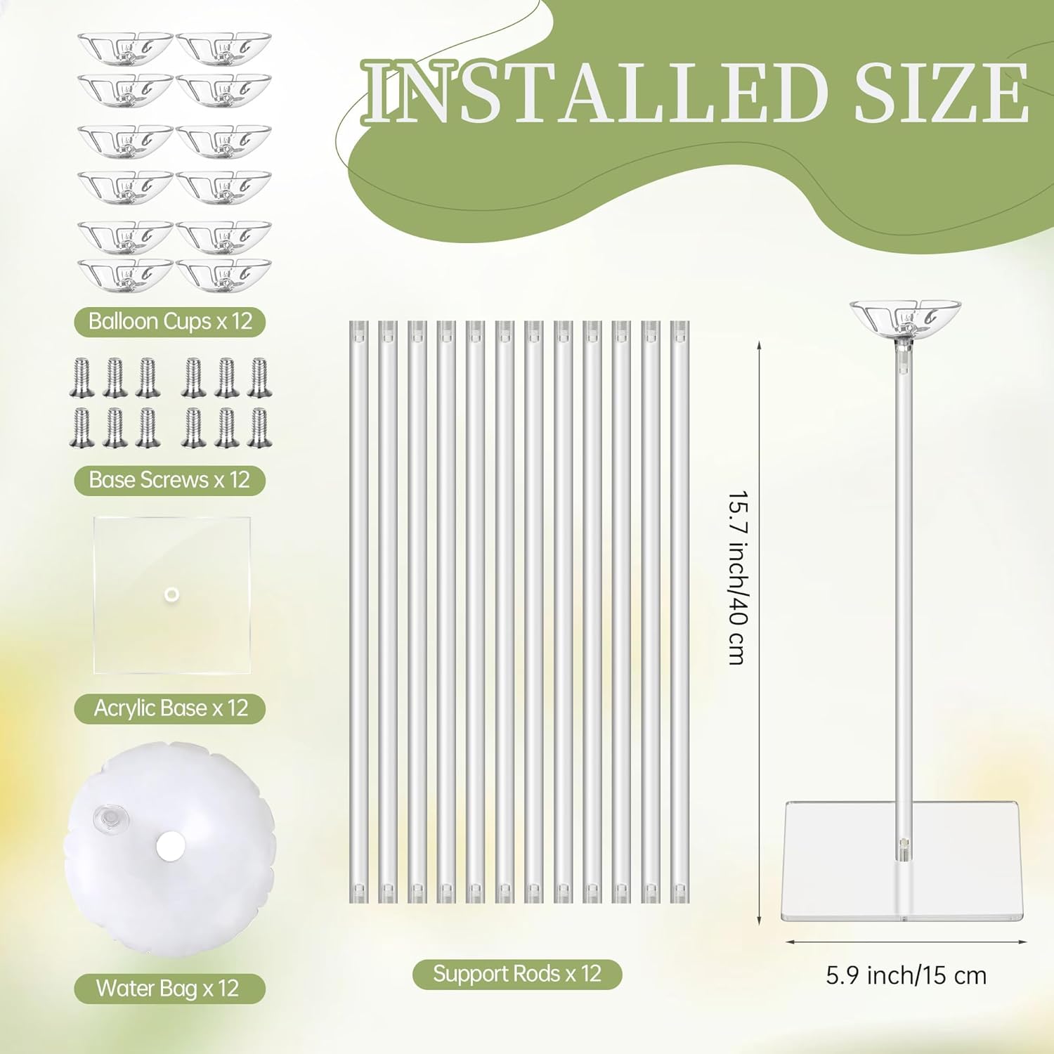 Aneco 12 Pieces Clear Acrylic Balloon Stand Set 15.7 Inches Height Balloon Centerpieces Stand with 12 Water Bags for Table Top Birthday Wedding Party Event Decoration (Balloons Not Included)