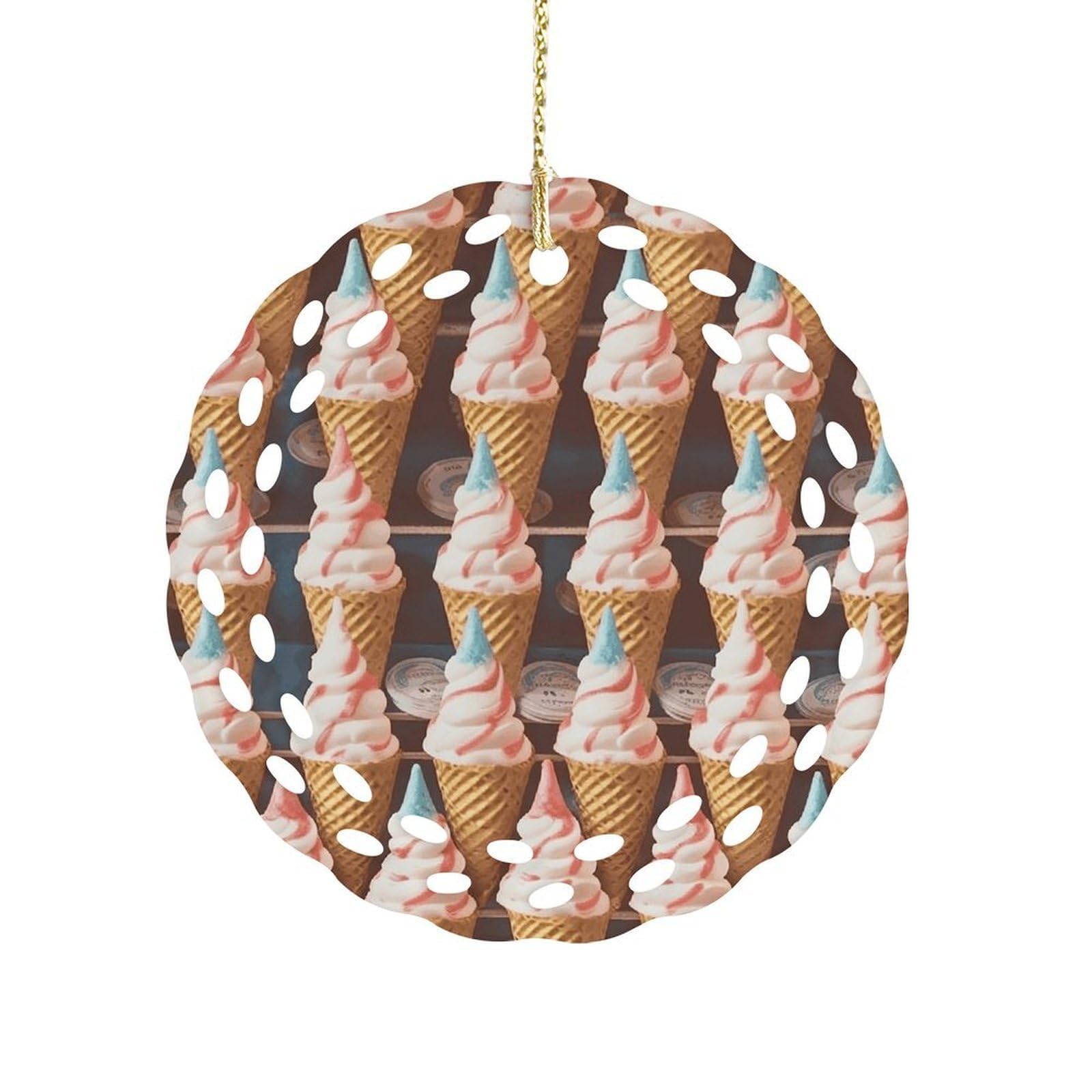 Btcowzrv Style Ice Cream Cones Fifties Time Ceramic Ornament,Round Ornaments With Hole Easy To Hang,Hanging Ornament For Wedding Party Home Window Garden Christmas Day Decor