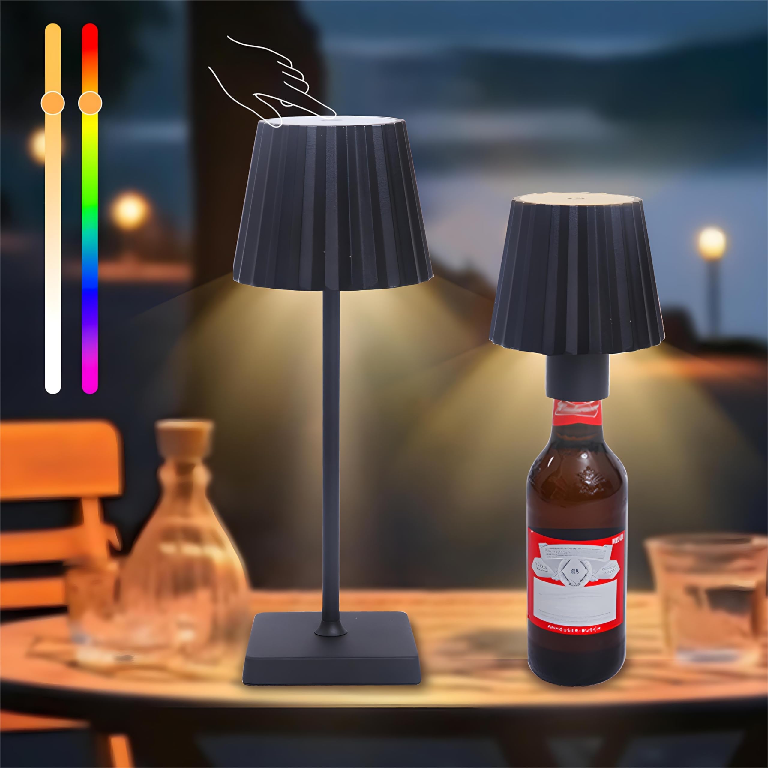 LED Tischlampe Kabellos Akku Aufladbar, USB Flaschenlicht, LED Lampe