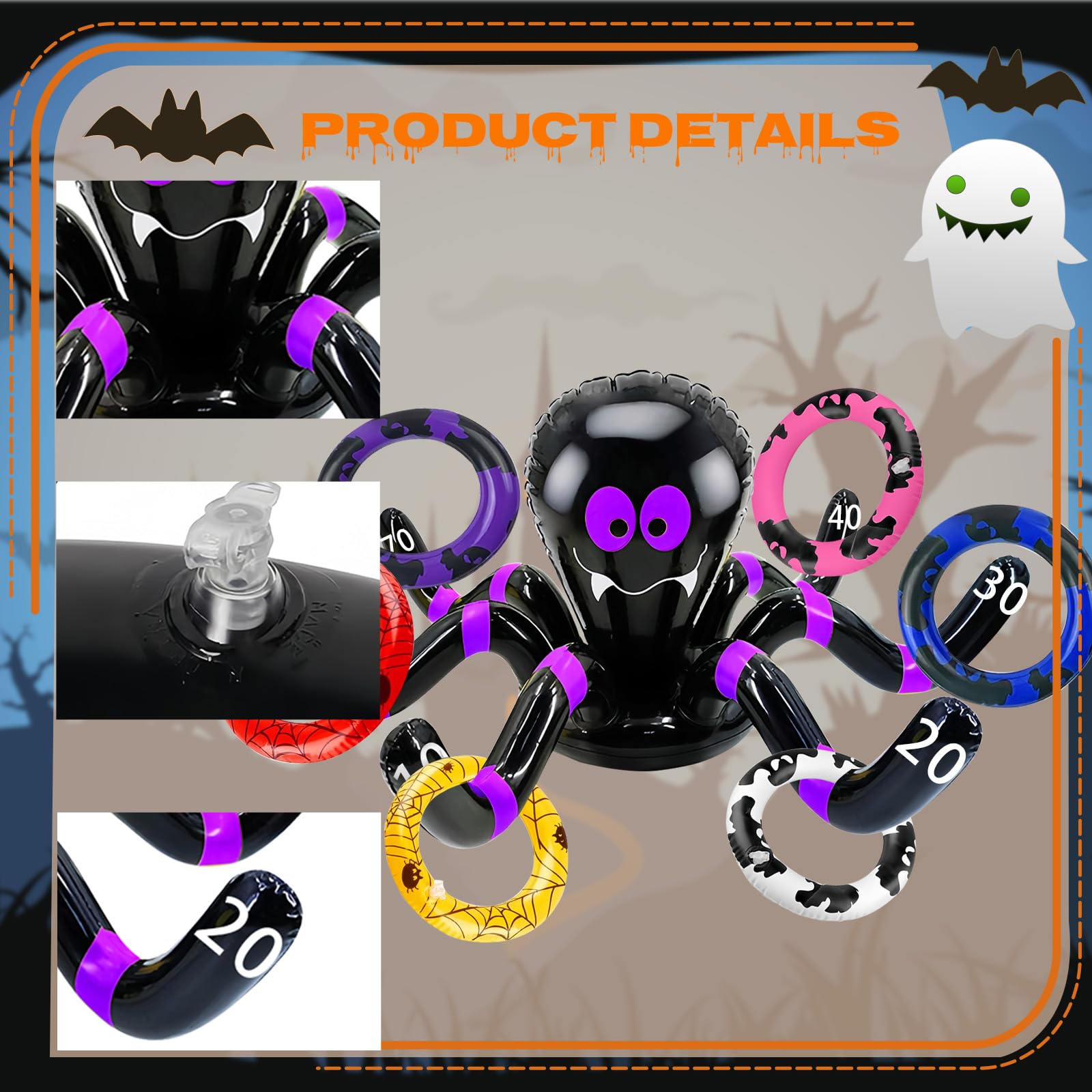 COSORO 7pcs Halloween Ring Toss Purple Black Inflatable Spider Ring Toss,Fun Halloween Party Target Toss Set for,Adults Family Indoor Outdoor Halloweens Party Props - Image 4