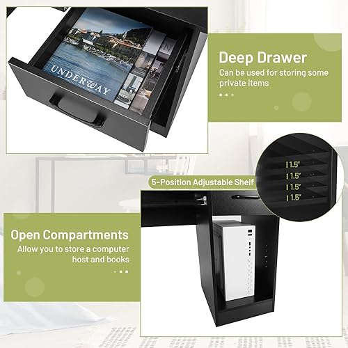 Miniatura 6 de Tangkula Escritorio para computadora con cajón y bandeja para teclado, escritorio de estudio moderno de 22 pulgadas de ancho con gabinete de