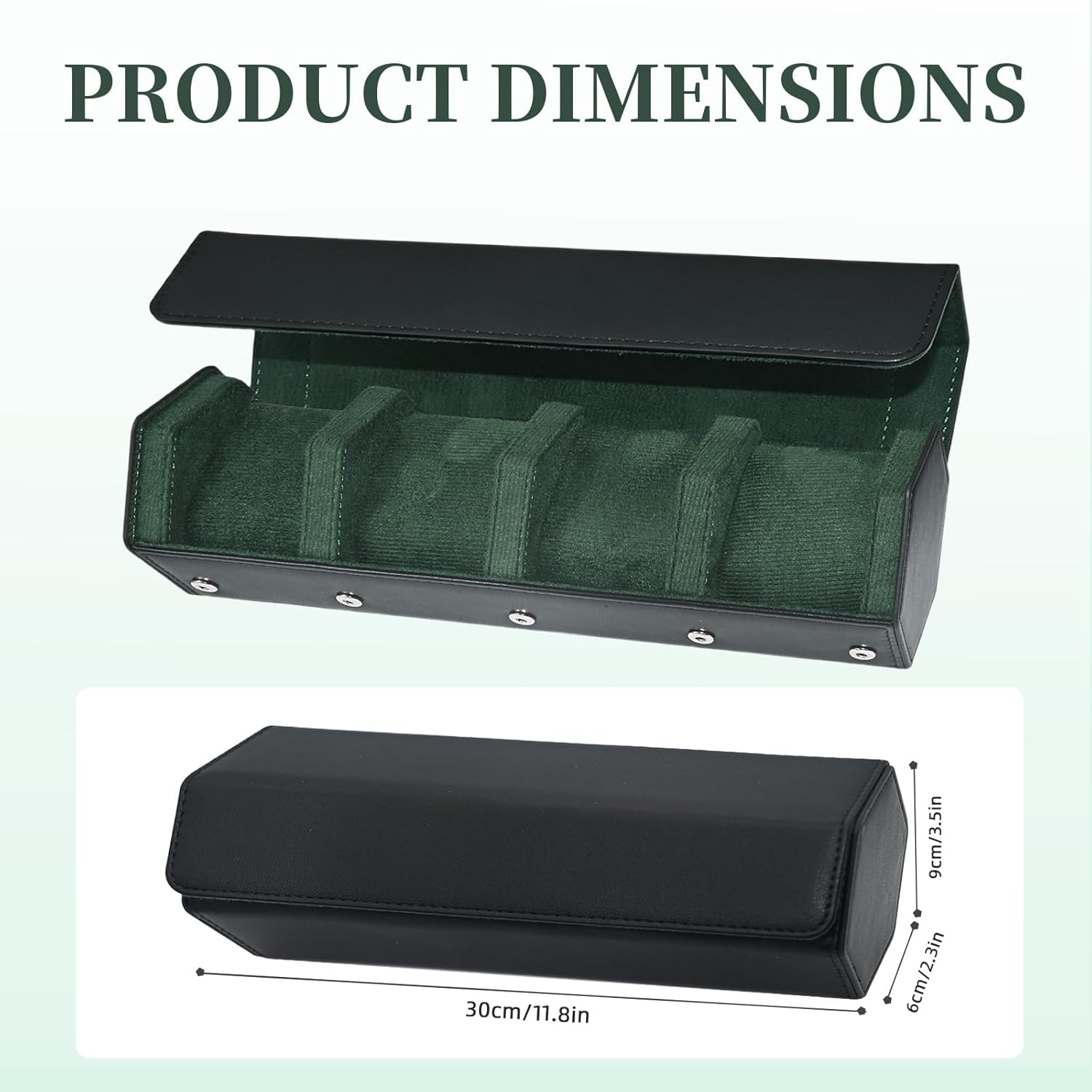 Leather Watch Roll for 4 Watches - Velvet-Lined Travel Case, Luxury Watch Rolls Organizer with Storage & Display for Men (4 Slot-Black Green)