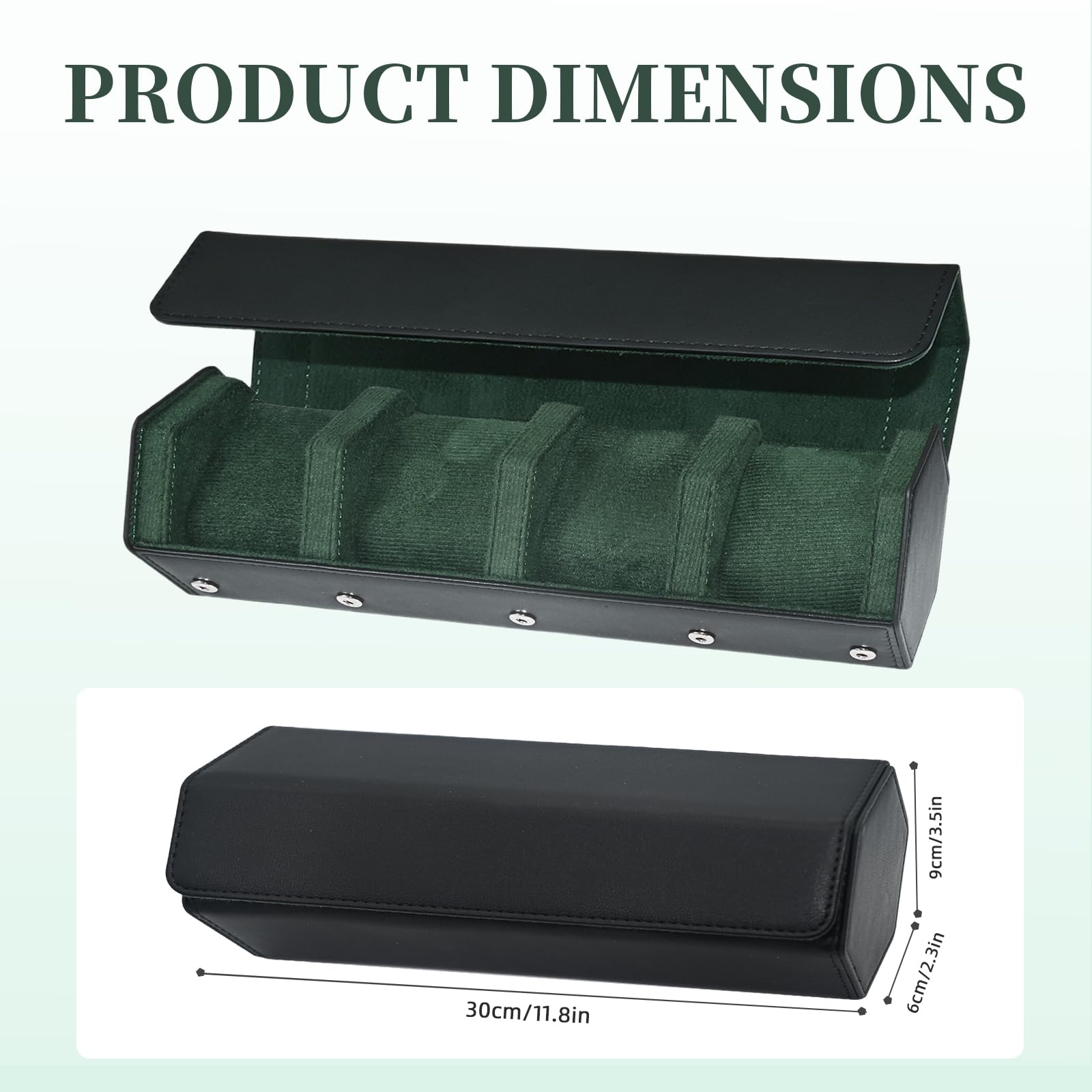 Rotolo per orologi in pelle per 4 orologi, custodia da viaggio foderata in velluto, organizer per orologi di lusso con stoccaggio ed esposizione, per uomo (4 scomparti, nero verde)