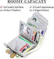 Vista 2 de FALAN MULE - Cartera de cuero auténtico para mujer, pequeña, plegable y compacta, con bloqueo de interferencia de radiofrecuencia (RFID)