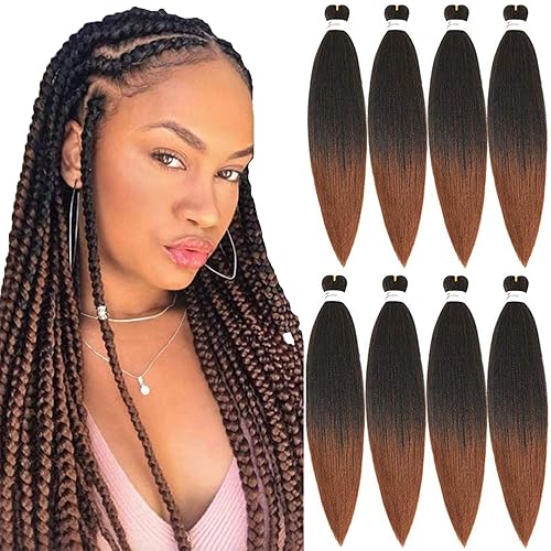 Oferta de 8 paquetes Extensiones de cabello trenzado preestiradas de 24 pulgadas de Kanekalon color café degradado EZ trenzas Yaki Straight para