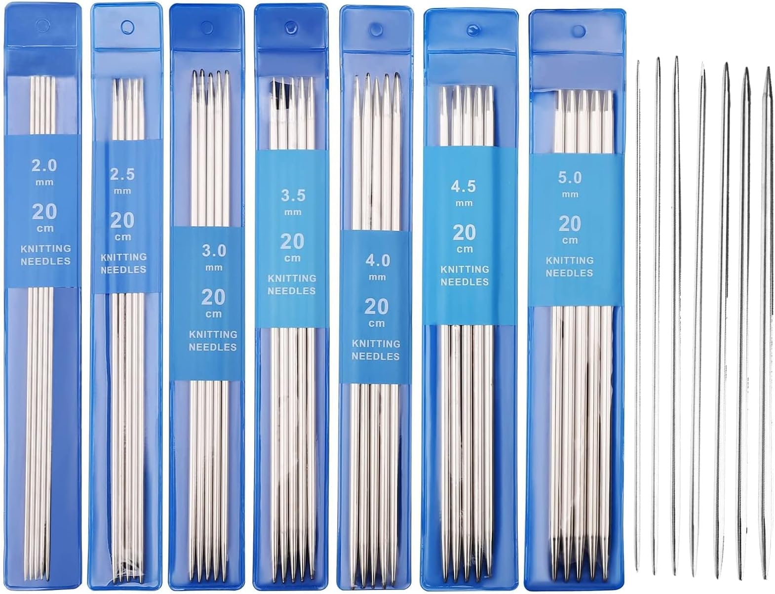Knitting Needles Set, 35 Pcs Stainless Steel Straight Double Pointed Knitting Needles Kits 2mm/2.5mm/3mm/3.5mm/4mm/4.5mm/5mm