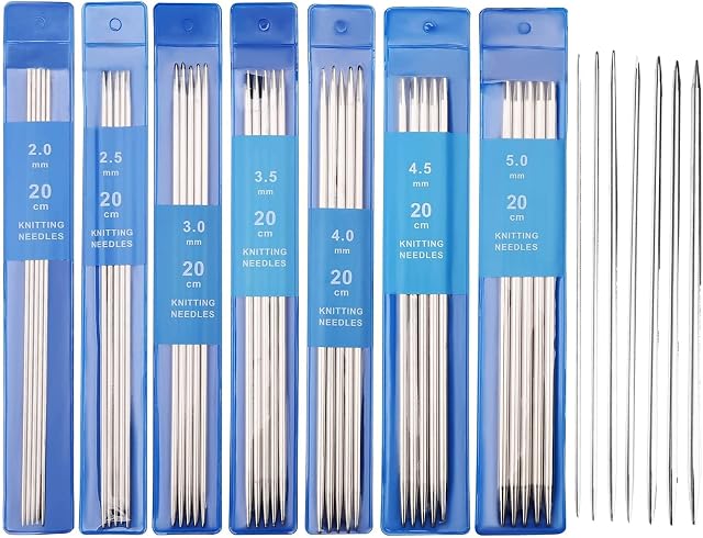 Knitting Needles Set, 35Pcs 2mm-5mm Double Pointed Knitting Needles Stainless Steel Straight Cable Needles Crochet Hooks DIY Weave Tools Sewing Accessories