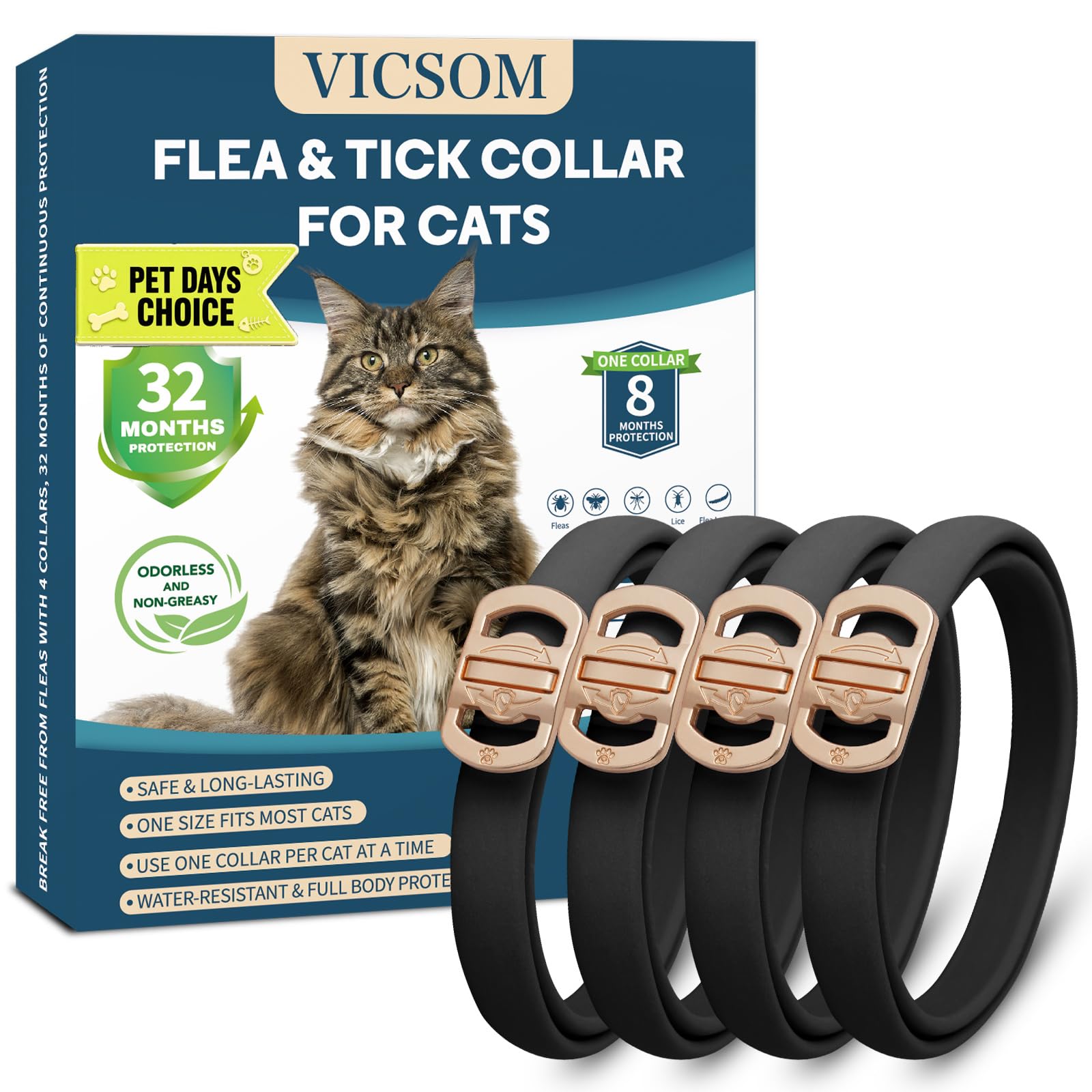 VICSOM Flea Collar for Cats 4 Pack