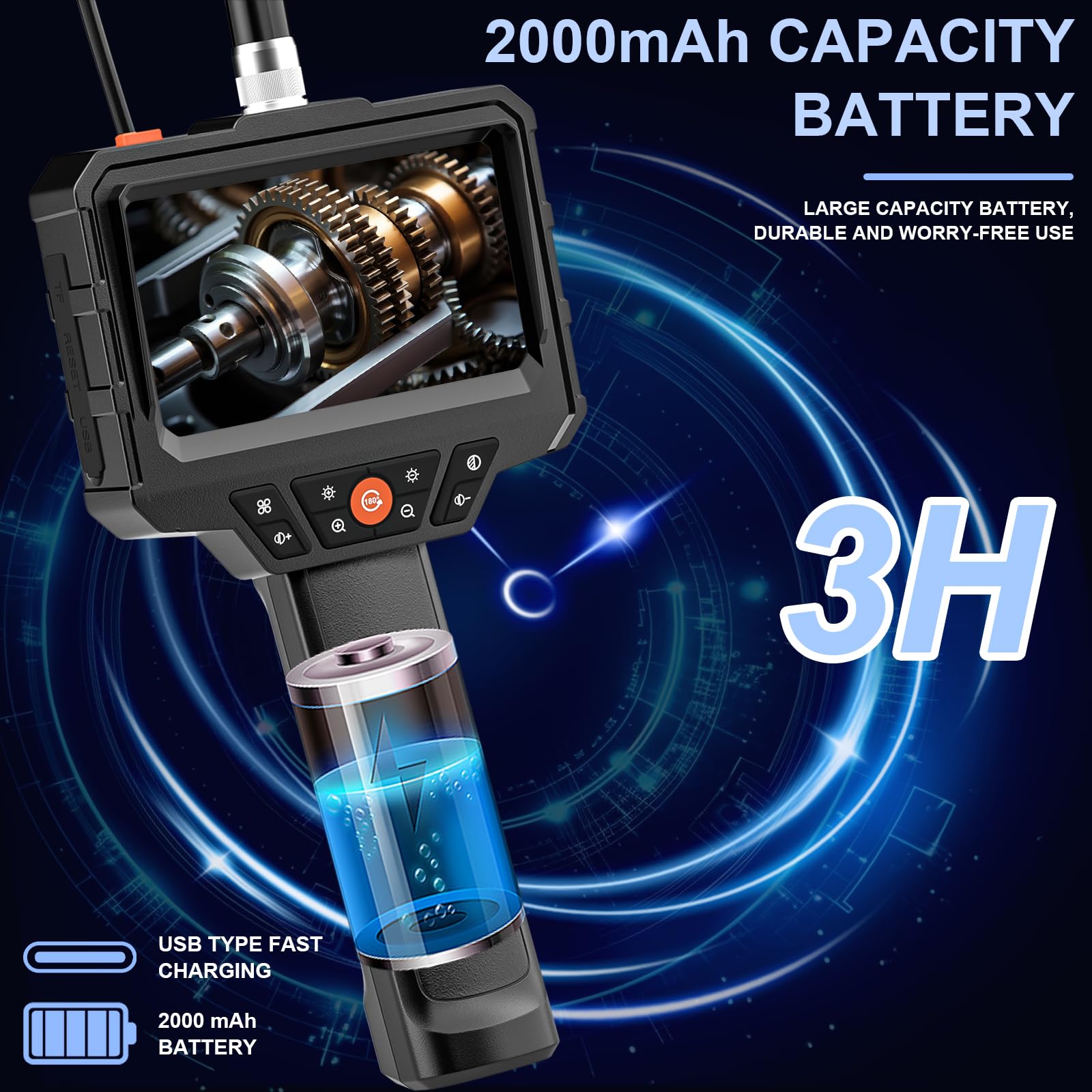 5M 8LED ENDOSKOP Mit 4.3''LCD 1080P HD Inspektionkamera 8mm