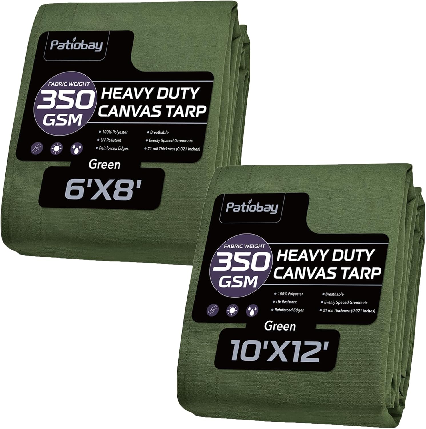 Canvas Tarp, 12 Oz Heavy Duty Waterproof with Rustproof Grommets, UV Resistant, Multipurpose Outdoor Tarpaulin for Camping, Canopy, Woodpile, Trailer (Green)