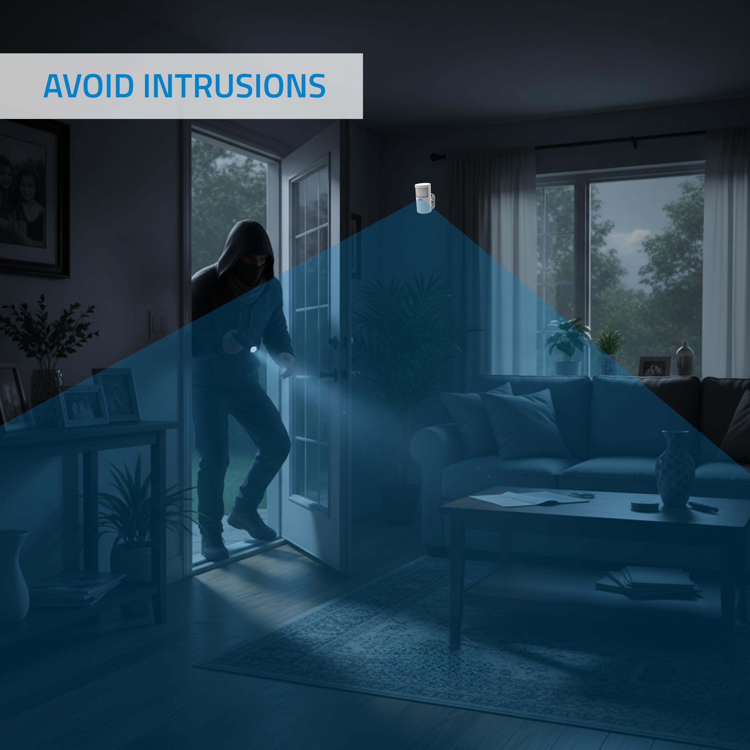 Nivian NVS-INDOORPIR - Detector de Presencia Inalámbrico Interior PIR 433 MHz, Alcance 100 m, Ángulo 110°, Instalación sin Cables, Indicador LED