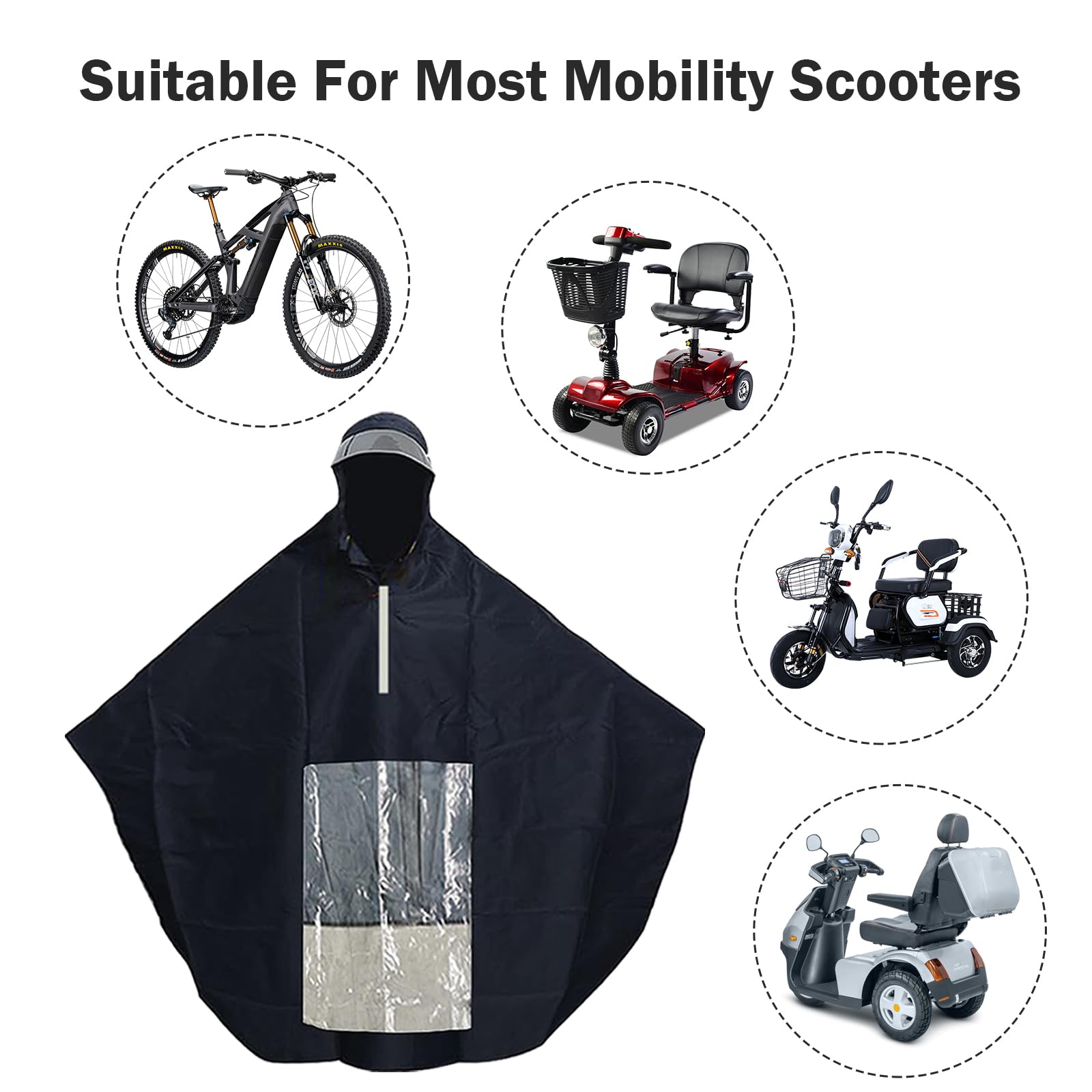 Poncho de pluie universel avec capuche et panneau transparent pour protection contre la pluie - Poncho de pluie pour camping-car, fauteuil roulant, imperméable et coupe-vent