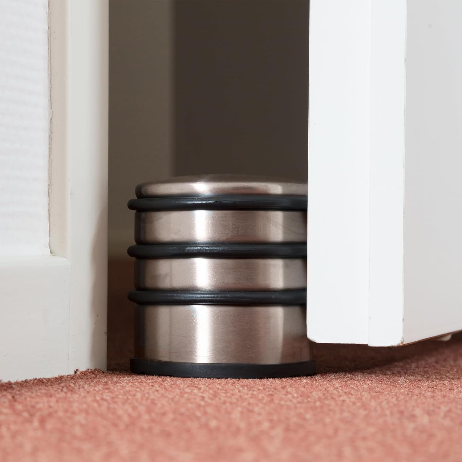 Relaxdays Door Stop Stainless Steel 7.5cm H x 7cm D High & Heavy Non Slip Door Slam Brake with Rubber Ring Bronze