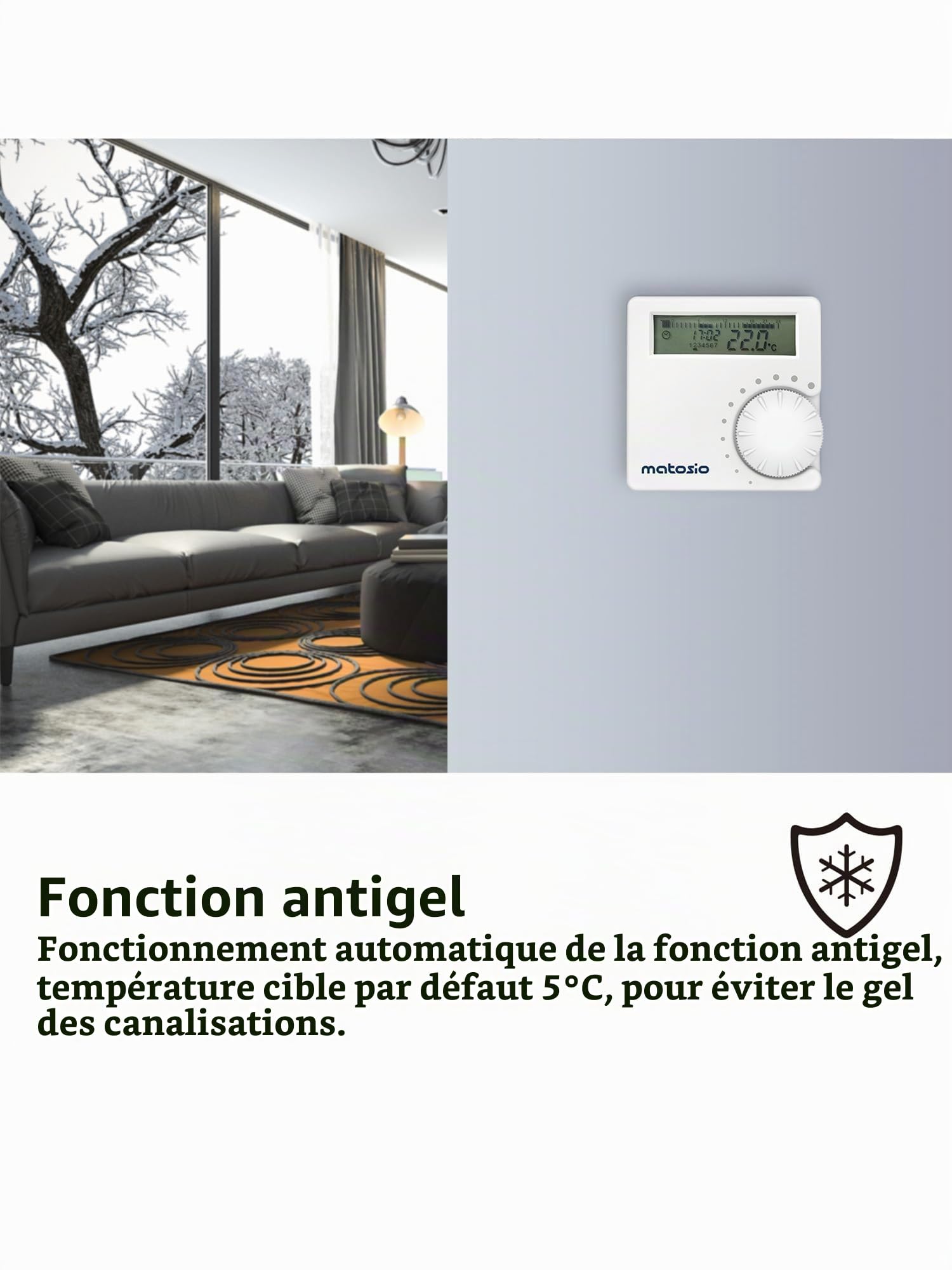 TH611 Thermostat programmable de chaudiere sans Fil avec Récepteur, Thermostat Ambiante Mural Blanc