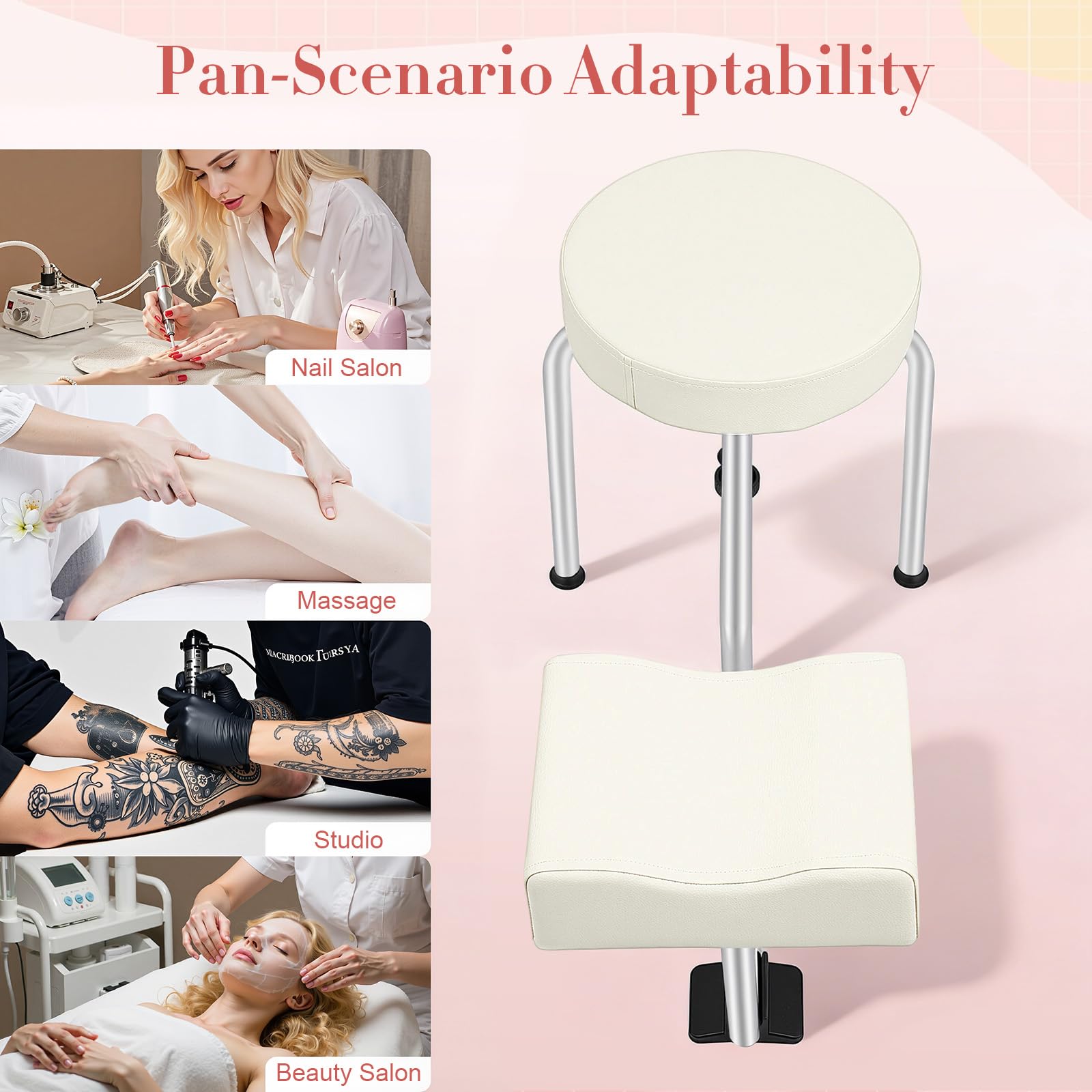 Taburete para Pedicura Reposapiés con Almohadilla Antideslizante para Salón de Belleza