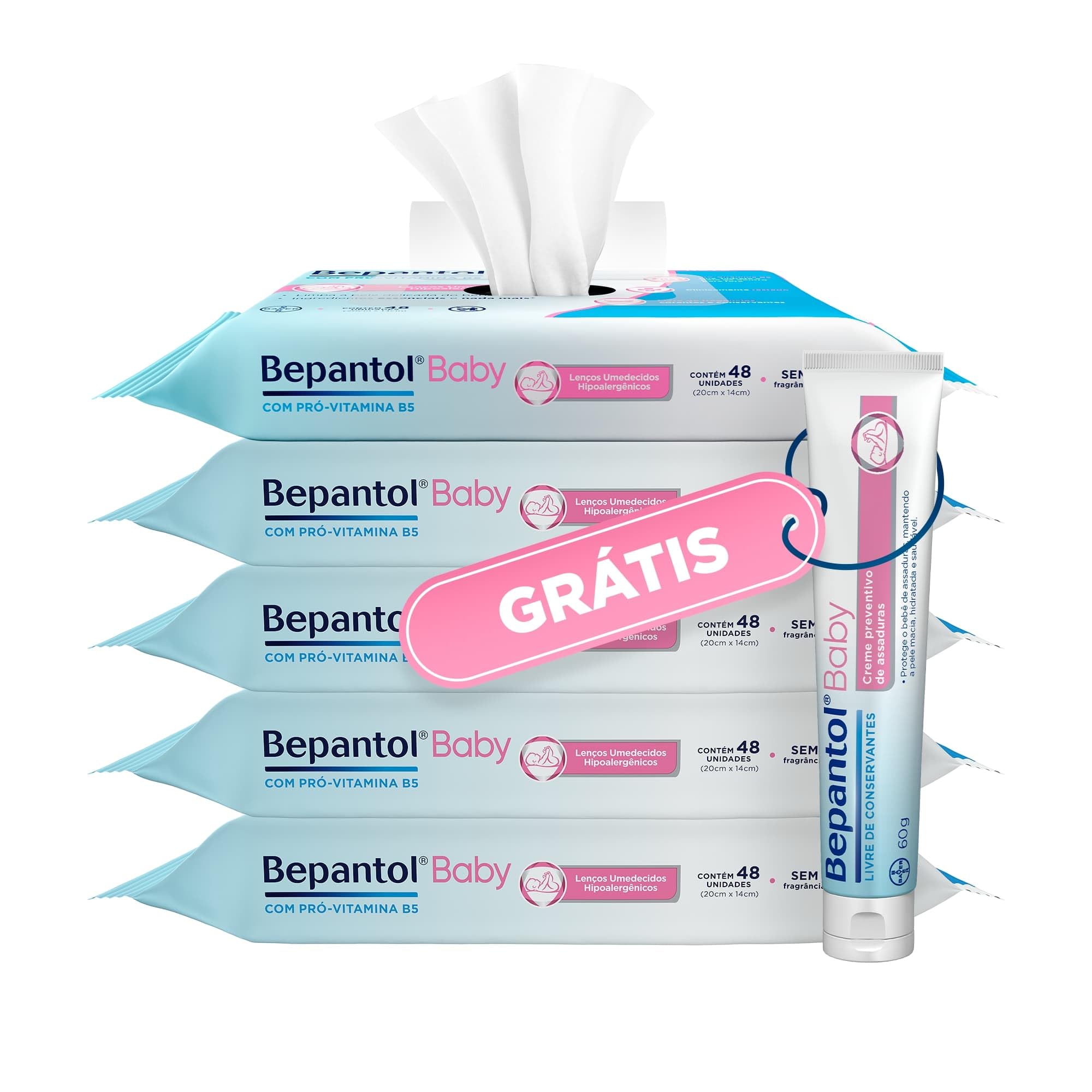 Kit Lenço Umedecido, Bepantol Baby 240 unidades e Pomada Assadura 60g