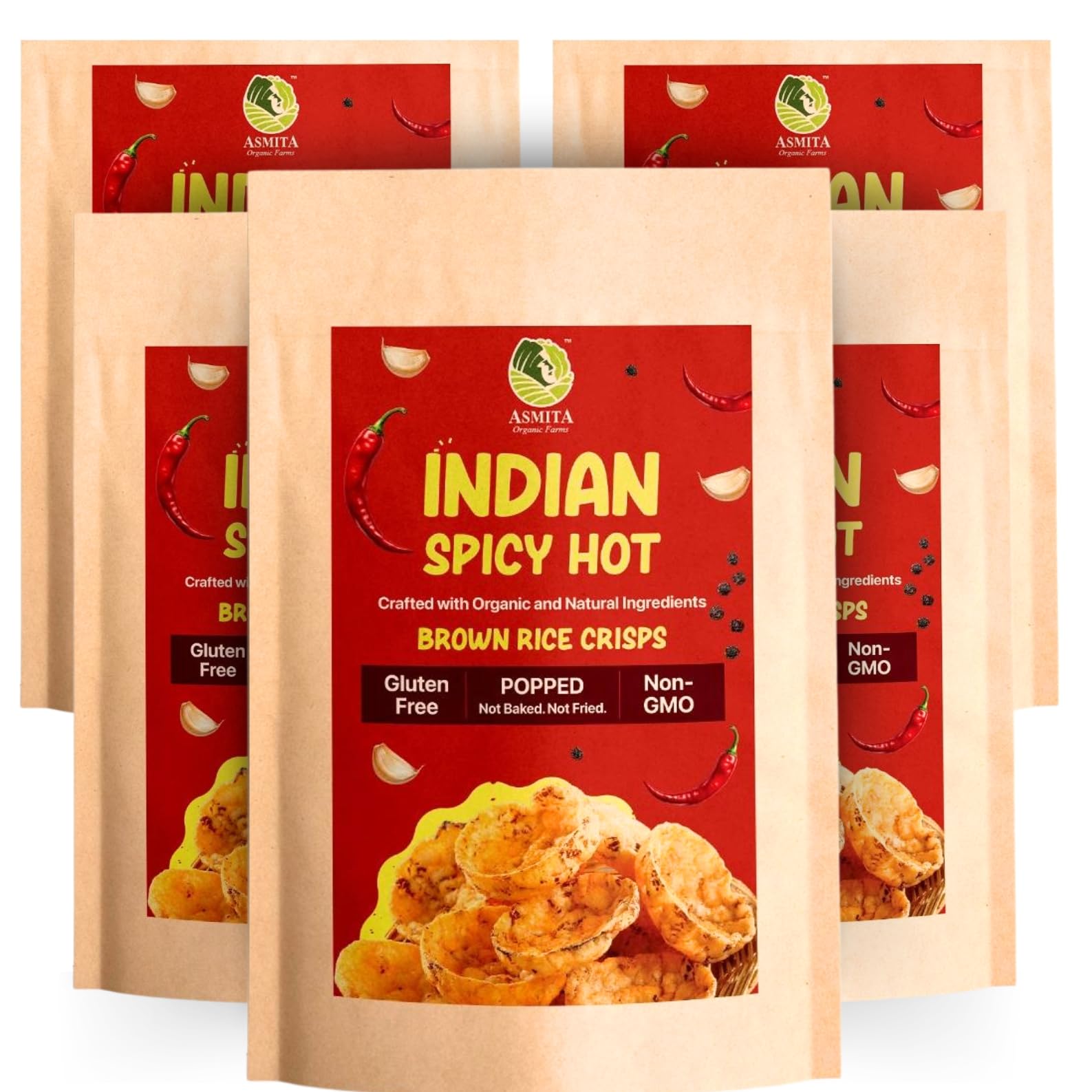 Asmita Organic Farms Brown Rice Popped Crisps, Not Baked Not Fried, Low Fat with Foxtail millet | Healthy Snacks | | Popped Fiber Rich Snack | Low in Calories (Indian Spicy Hot, 55 g (Pack of 6)) (B0D6W44MRD) Amazon Price History, Amazon Price Tracker