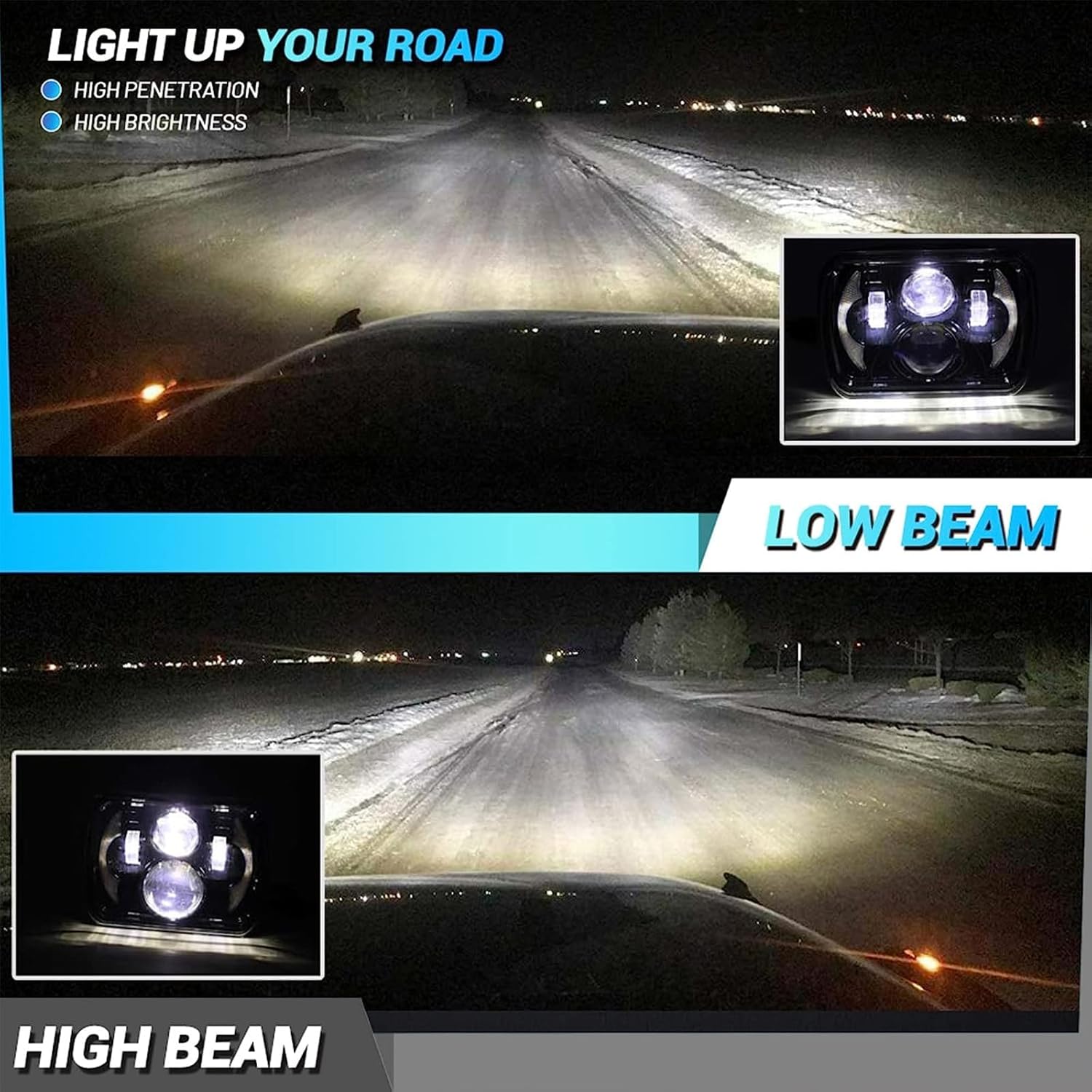 YUGUANG 5x7 7x6 LED Headlights, H6054 LED Headlights Hi/Low Beam DRL Amber Turn Signal DOT Approved, 2PCS