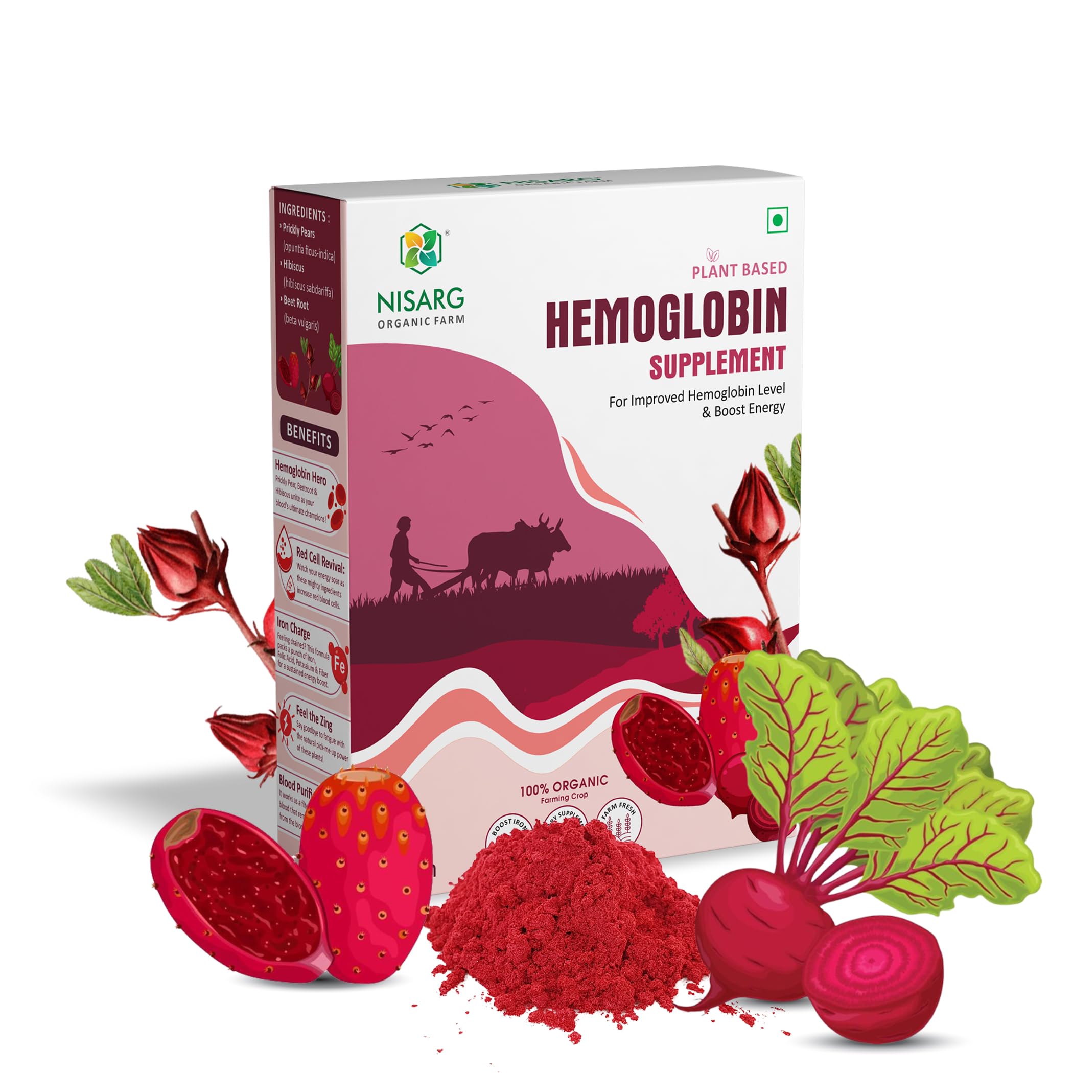 NISARG ORGANIC FARM Hemoglobin Powder 100% Natural Homemade Improves Heart Health Blood Pressure Ideal for Sensitive Stomachs Non-Constipating Red Blood Cell Supplement (1kg)