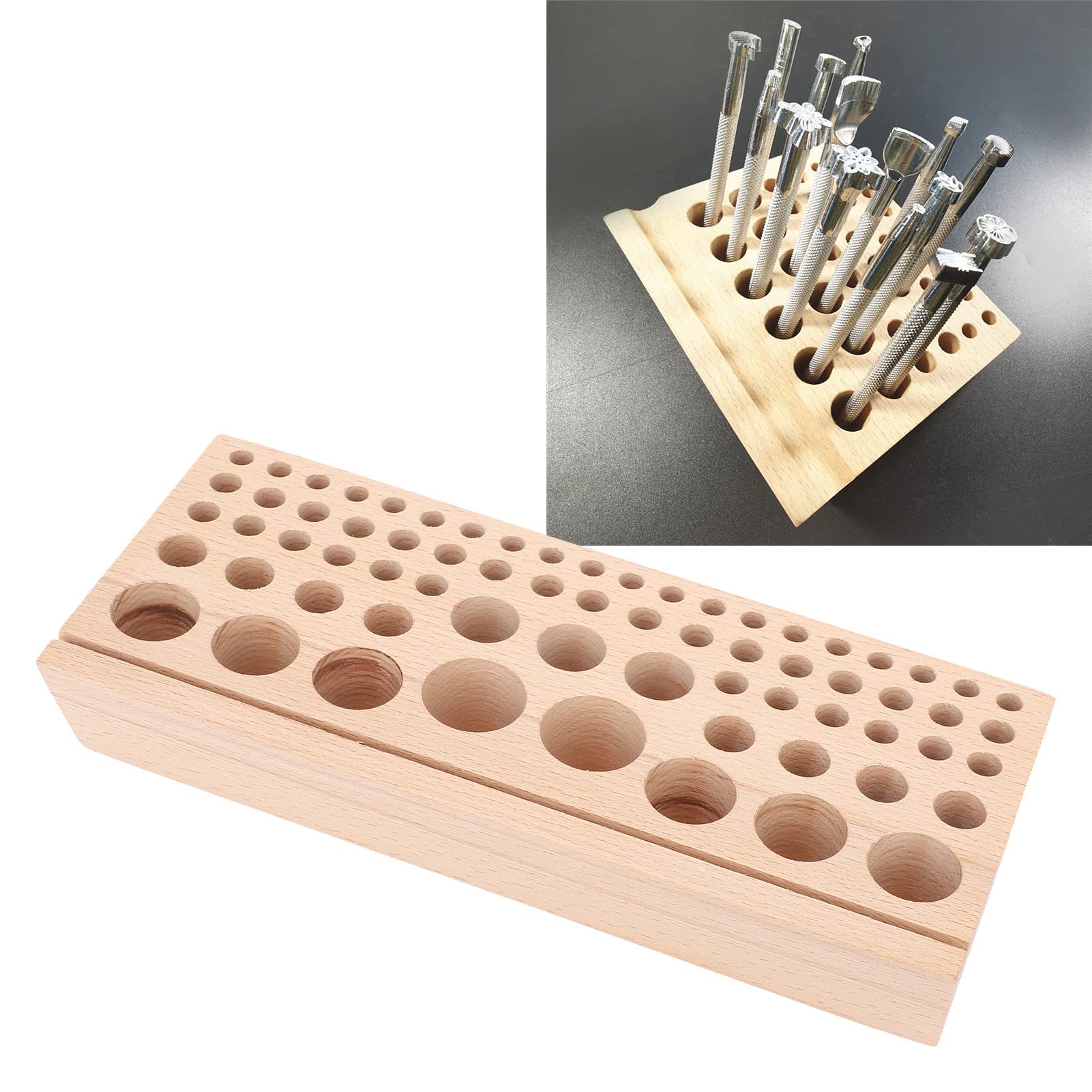 Portautensili per artigianato in pelle, 68 fori in legno di faggio Organizzatore professionale per stand in pelle, per la lavorazione della pelle Creazione di strumenti per la perforazione Conservazio