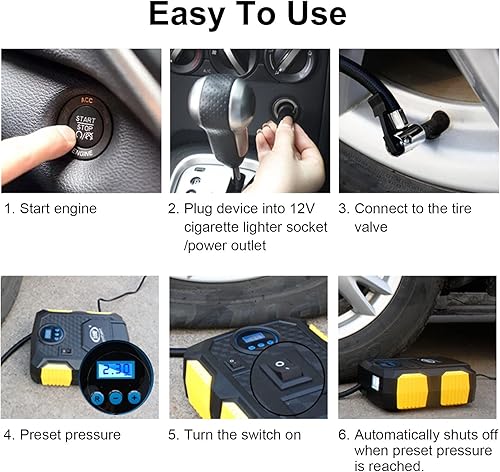 Miniatura 5 de iMounTEK Bomba de compresor de aire portátil, inflador de neumáticos, 12 V CC, 120 W, 150 PSI, flujo de aire de 25 L/min, pantalla digital LCD para