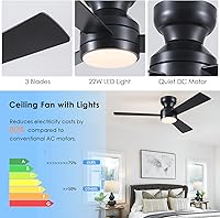 Vista 3 de Asyko Ventiladores de Techo con Luces, Ventilador de Techo de Perfil Bajo de 46" con Luz y Control Remoto, Montaje al Ras, Reversible, Regulable