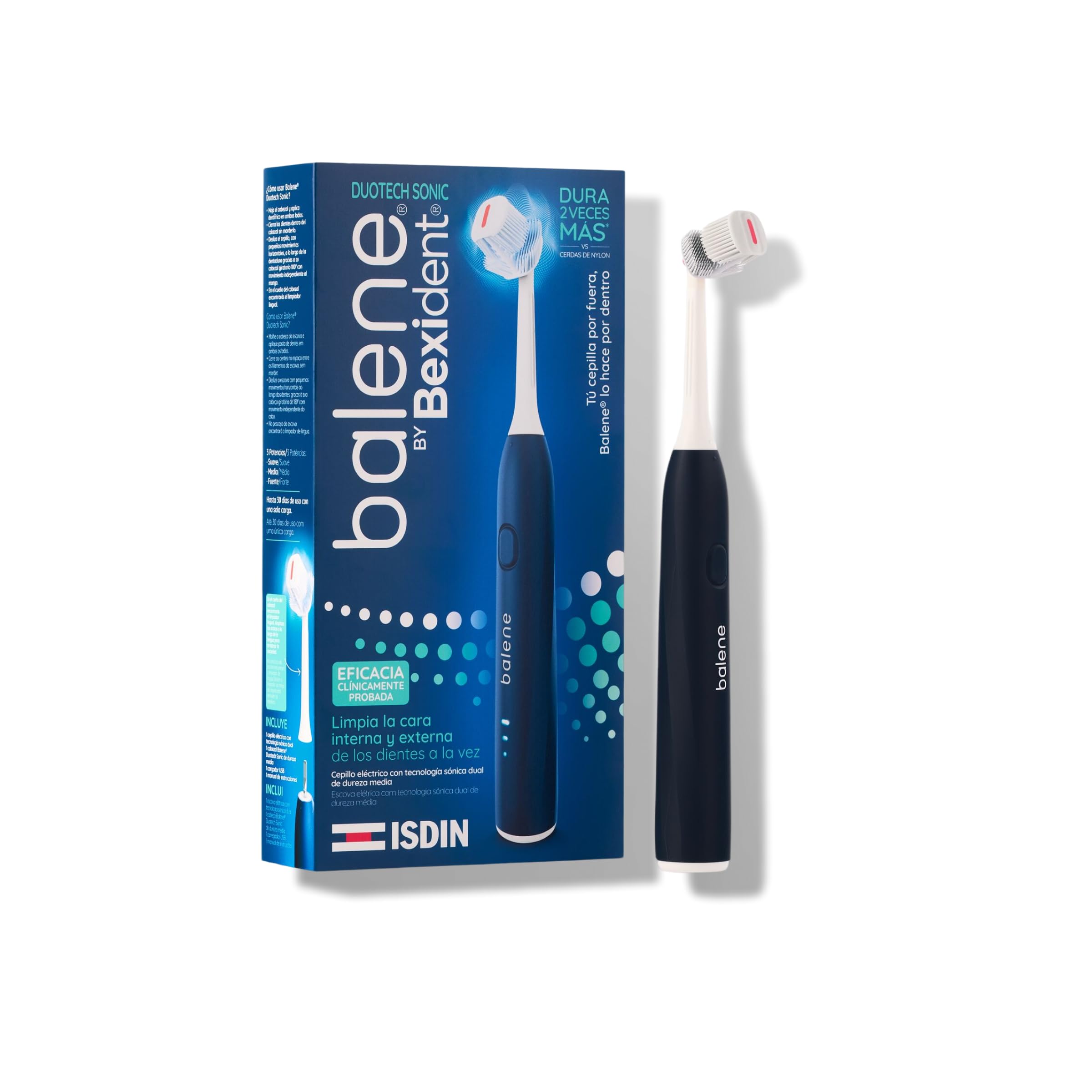 ISDIN Balene by Bexident Duotech Sonic Blue | Spazzolino da denti elettrico | Pulisce il viso interno ed esterno dei denti alla volta | Pulizia profonda ed efficace | Testina media durezza