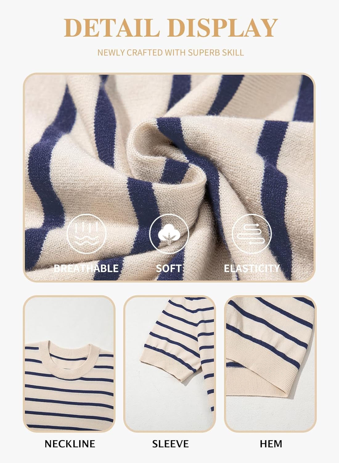 Eytino Women Plus Size Sweater Tops Short Sleeve Crewneck Striped Tshirts Casual Summer Blouses Shirts(1X-5X) - Image 5