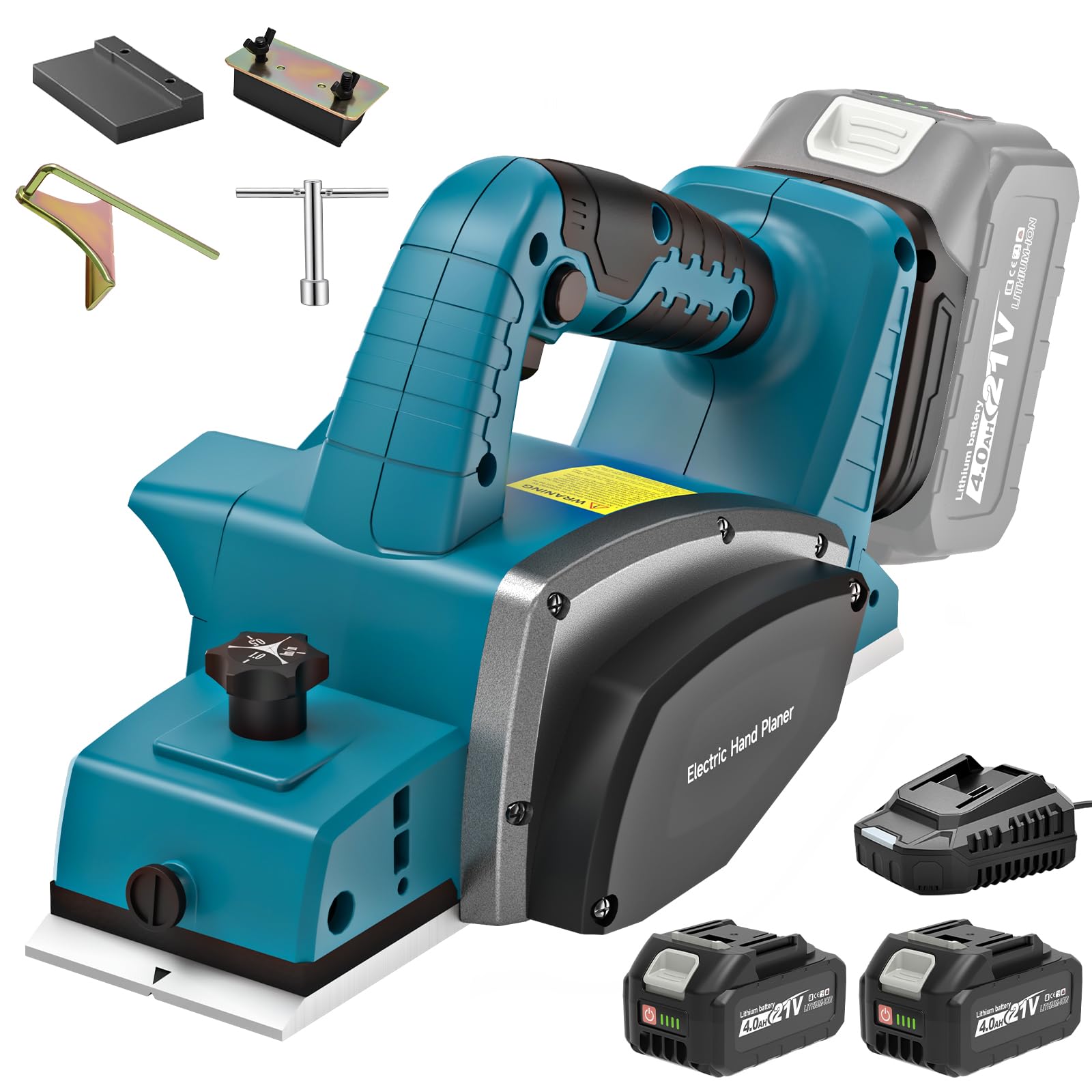 Rabot Sans Fil Compatible avec Makita 18V Batterie, 15000RPM Raboteuse Électrique à Une Main avec 2×4.0Ah Batterie, Largeur de Rabotage 82mm, Profondeur de Coupe 0-2mm