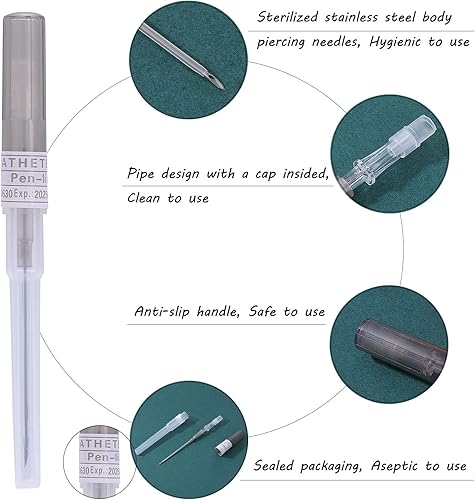 Miniatura 3 de ZS Agujas de perforación de catéter, kit de 5 agujas de catéter intravenoso, agujas de perforación de nariz, labio, 14G, 16G, 18G, 20G, kit de